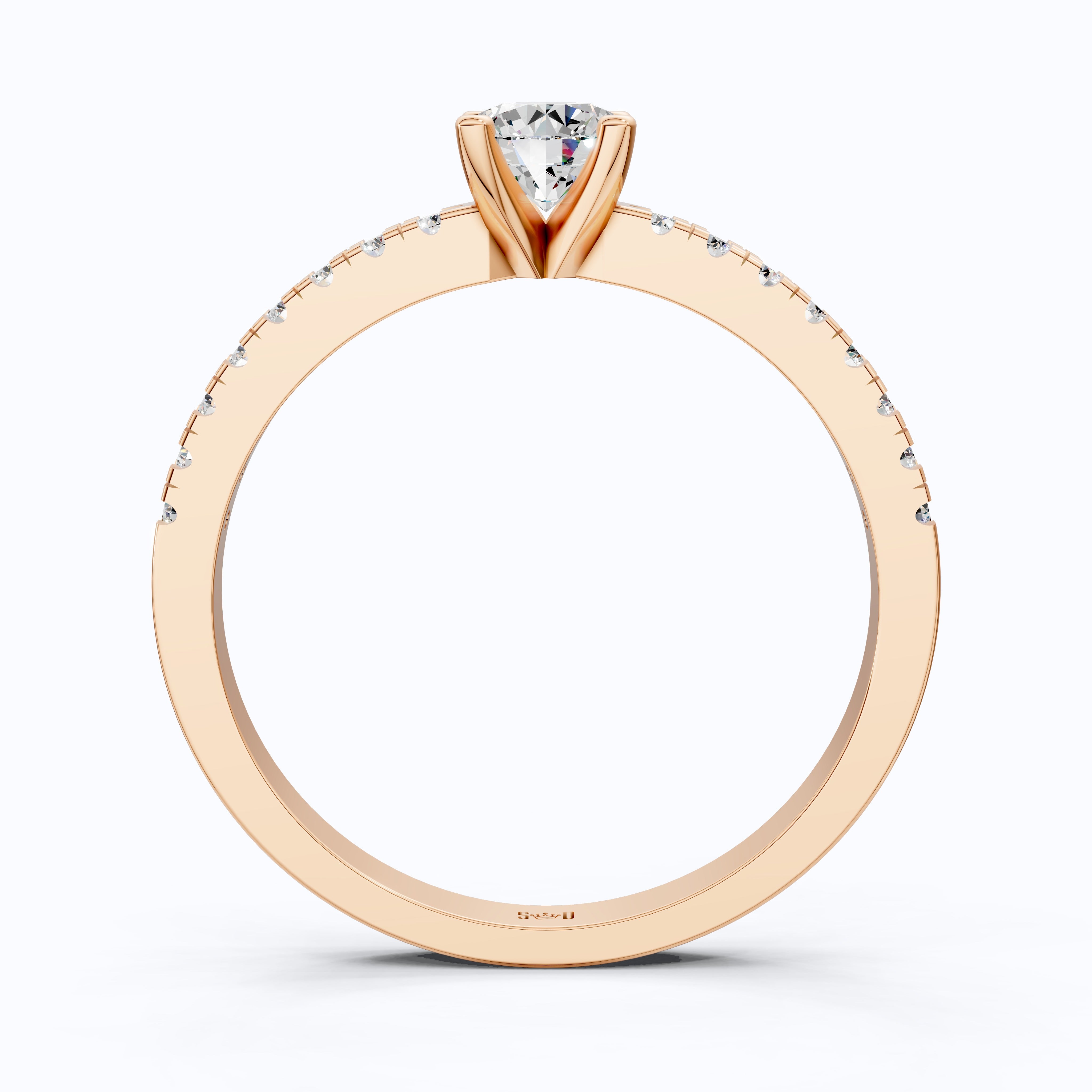 Classic Pavé Solitaire Engagement in 14K Solid Gold, 0.35 CT Round Cut Lab Created Diamond, Handmade Bridal Jewelry, Engagement Gift for Her