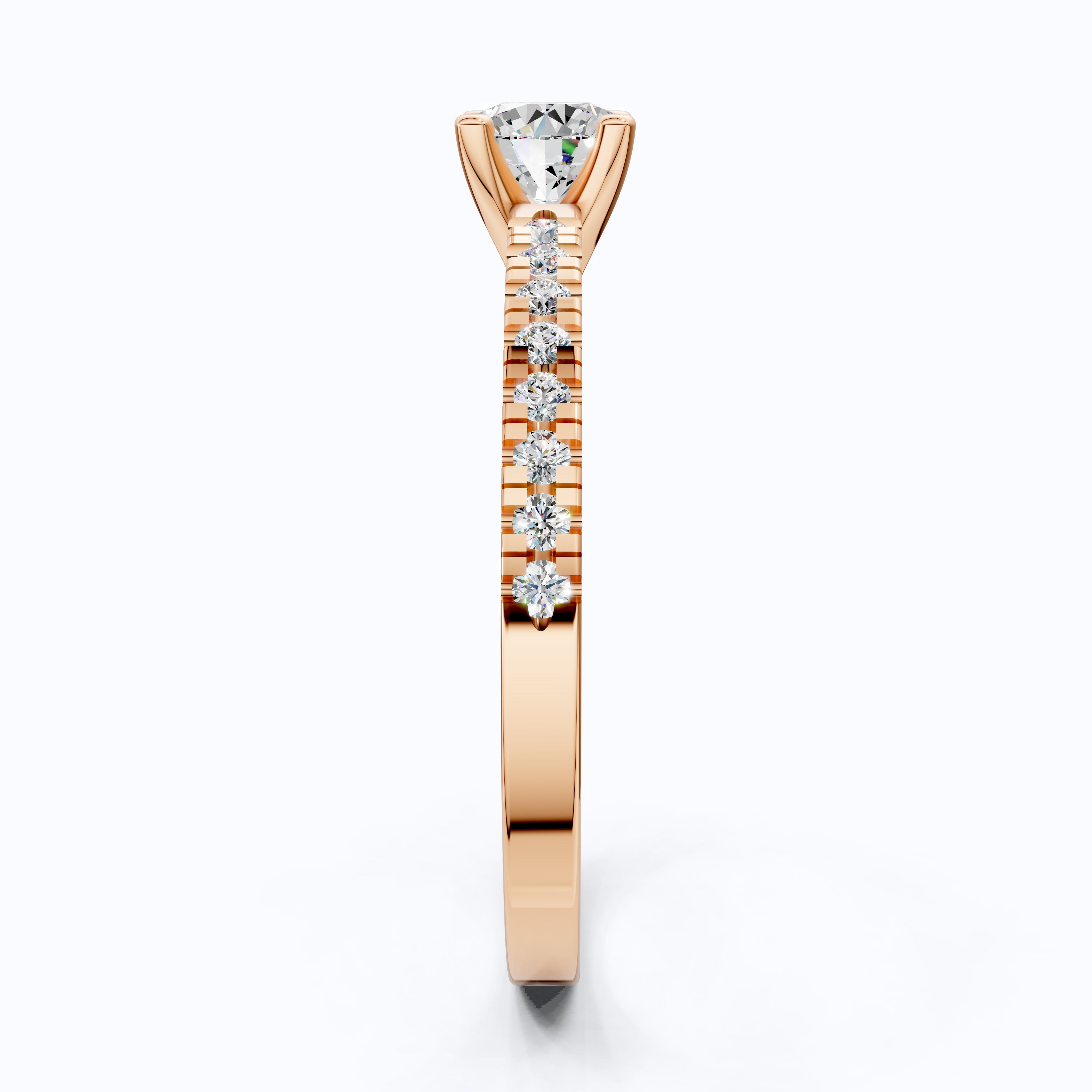 Classic Pavé Solitaire Engagement in 14K Solid Gold, 0.35 CT Round Cut Lab Created Diamond, Handmade Bridal Jewelry, Engagement Gift for Her