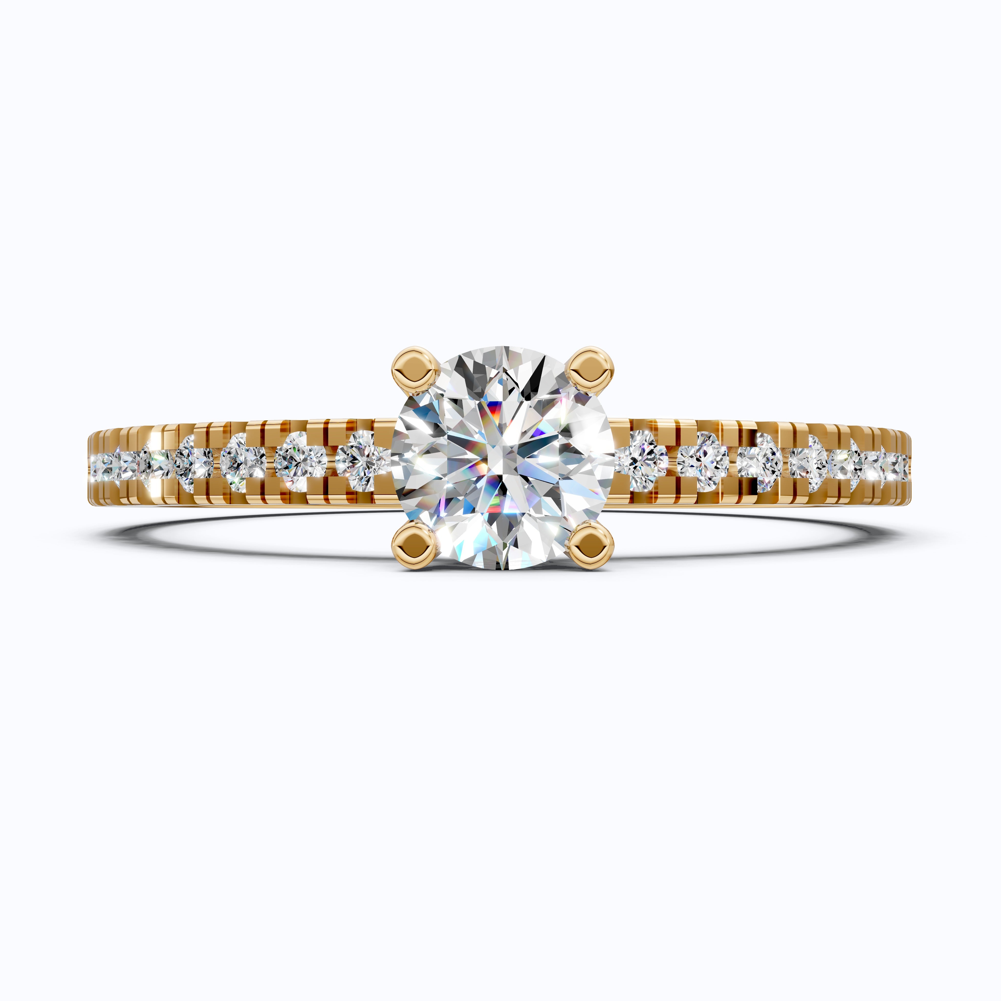 Classic Pavé Solitaire Engagement in 14K Solid Gold, 0.35 CT Round Cut Lab Created Diamond, Handmade Bridal Jewelry, Engagement Gift for Her