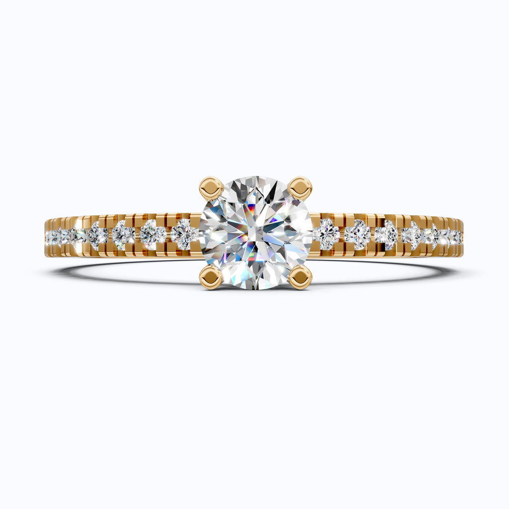Classic Pavé Solitaire Engagement in 14K Solid Gold, 0.35 CT Round Cut Lab Created Diamond, Handmade Bridal Jewelry, Engagement Gift for Her