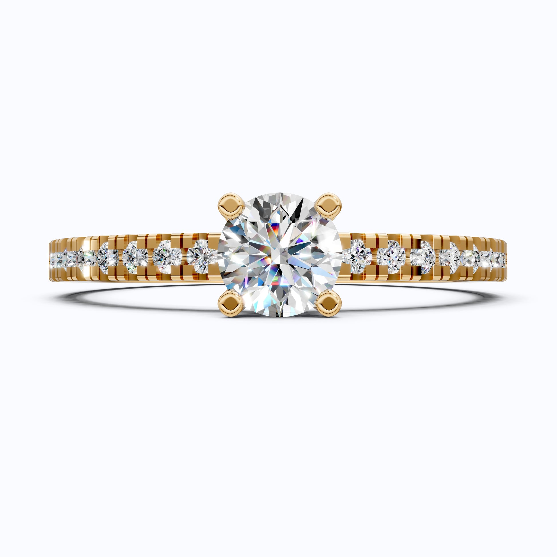 Classic Pavé Solitaire Engagement in 14K Solid Gold, 0.35 CT Round Cut Lab Created Diamond, Handmade Bridal Jewelry, Engagement Gift for Her