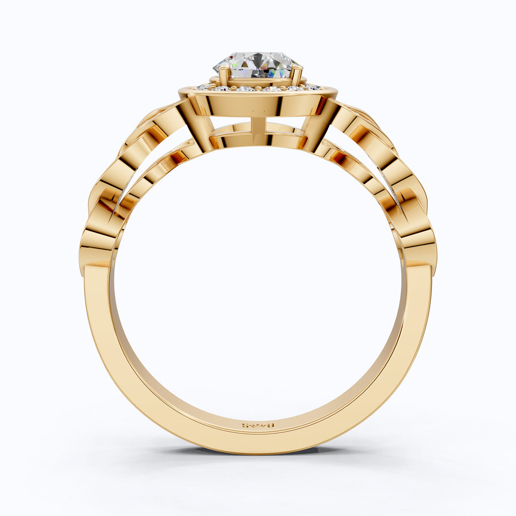 Vintage Halo Twisted Band Wedding Ring in 14k Gold or Sterling Silver, Bridal Gift for Her, Unique Ring For Women, Everyday Jewelry