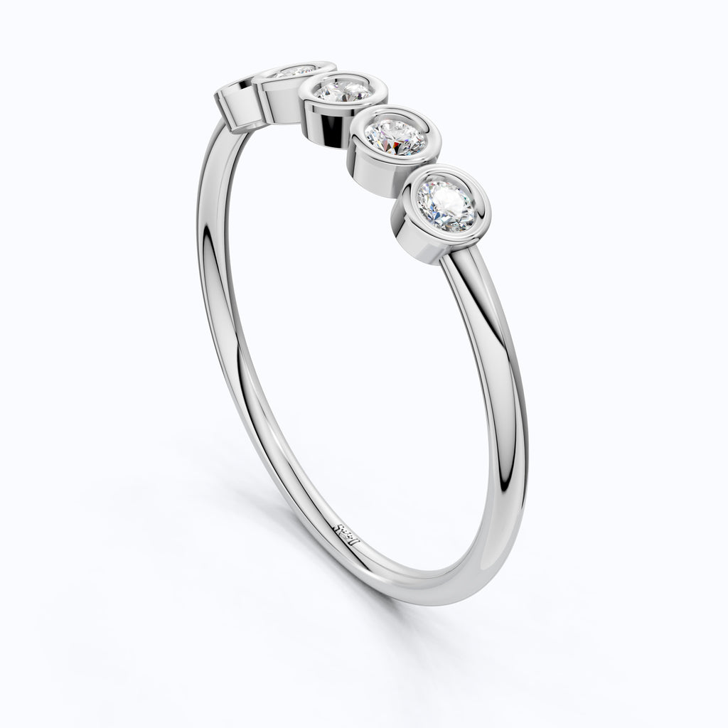 Modern Bezel Five Stone Stacker Ring in 14K Solid Gold, 0.18 TCW Round Cut Lab Diamonds, Promise Ring, Wedding Band Gift for Her, Bridal Jewelry