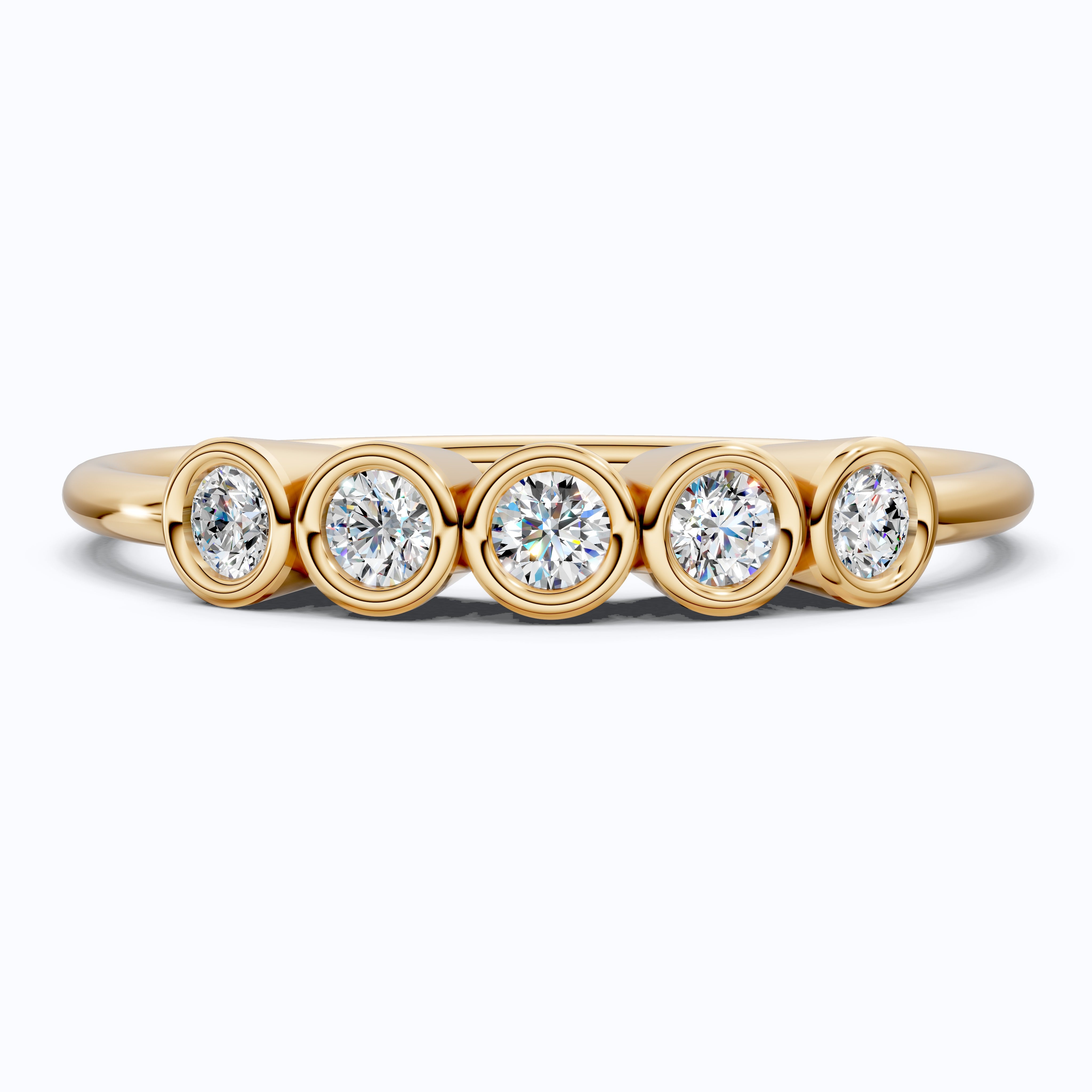 Modern Bezel Five Stone Stacker Ring in 14K Solid Gold, 0.18 TCW Round Cut Lab Diamonds, Promise Ring, Wedding Band Gift for Her, Bridal Jewelry