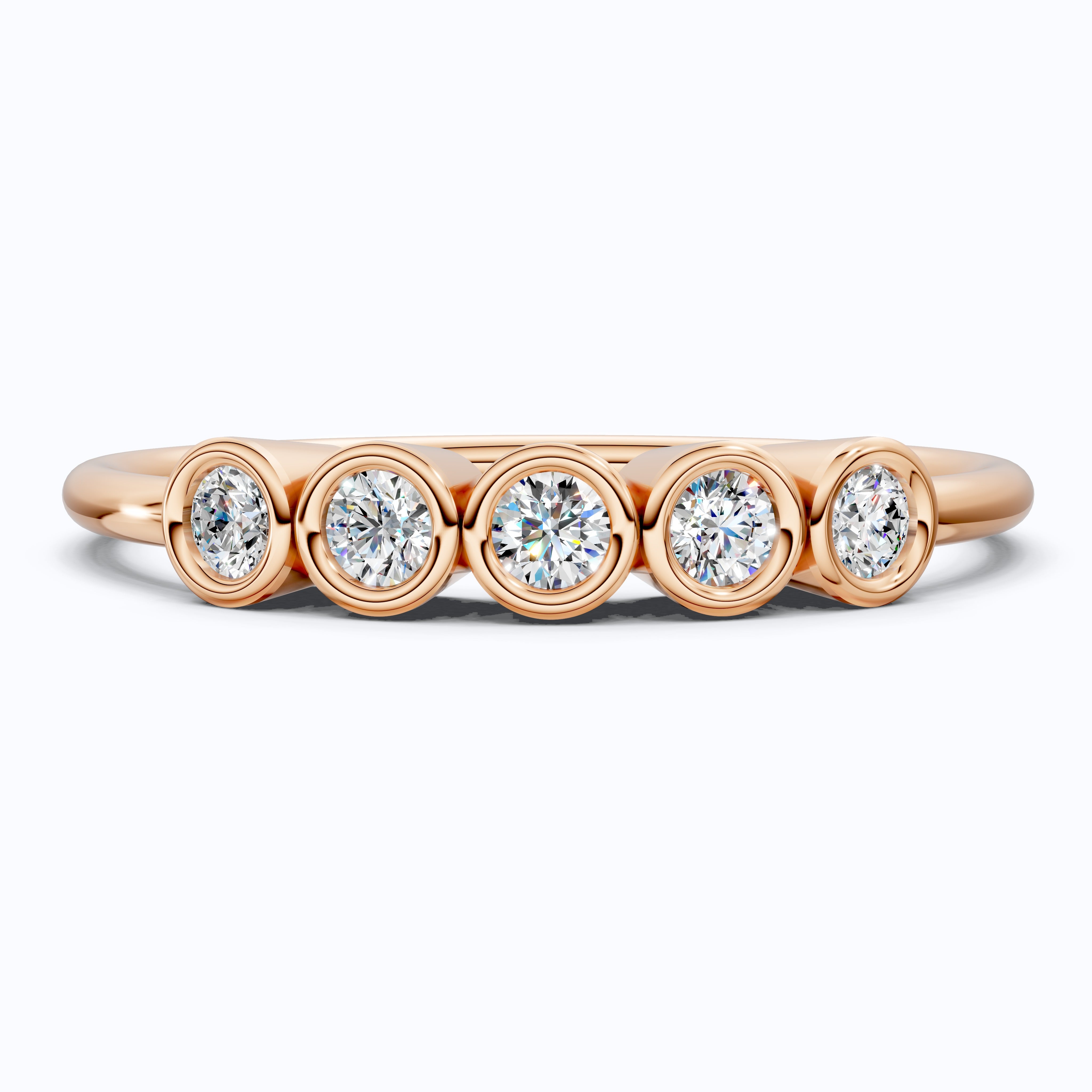 Modern Bezel Five Stone Stacker Ring in 14K Solid Gold, 0.18 TCW Round Cut Lab Diamonds, Promise Ring, Wedding Band Gift for Her, Bridal Jewelry