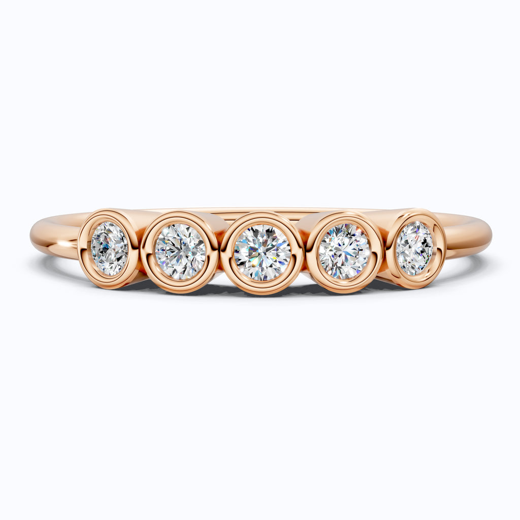 Modern Bezel Five Stone Stacker Ring in 14K Solid Gold, 0.18 TCW Round Cut Lab Diamonds, Promise Ring, Wedding Band Gift for Her, Bridal Jewelry