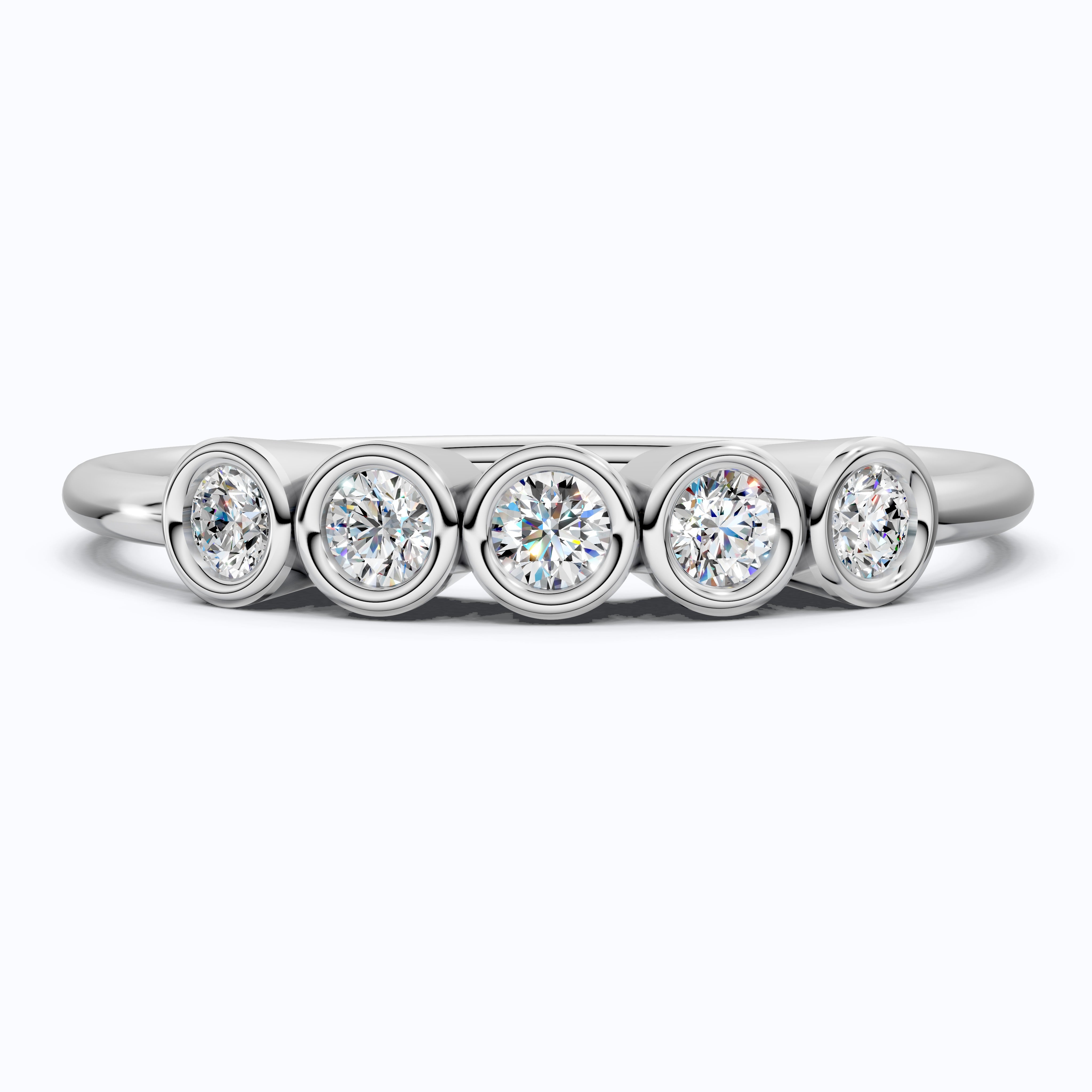 Modern Bezel Five Stone Stacker Ring in 14K Solid Gold, 0.18 TCW Round Cut Lab Diamonds, Promise Ring, Wedding Band Gift for Her, Bridal Jewelry