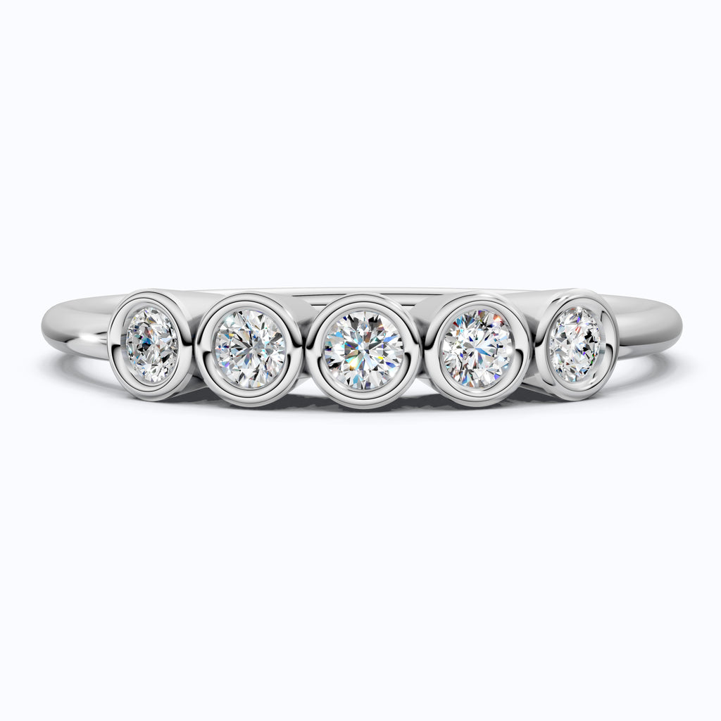 Modern Bezel Five Stone Stacker Ring in 14K Solid Gold, 0.18 TCW Round Cut Lab Diamonds, Promise Ring, Wedding Band Gift for Her, Bridal Jewelry
