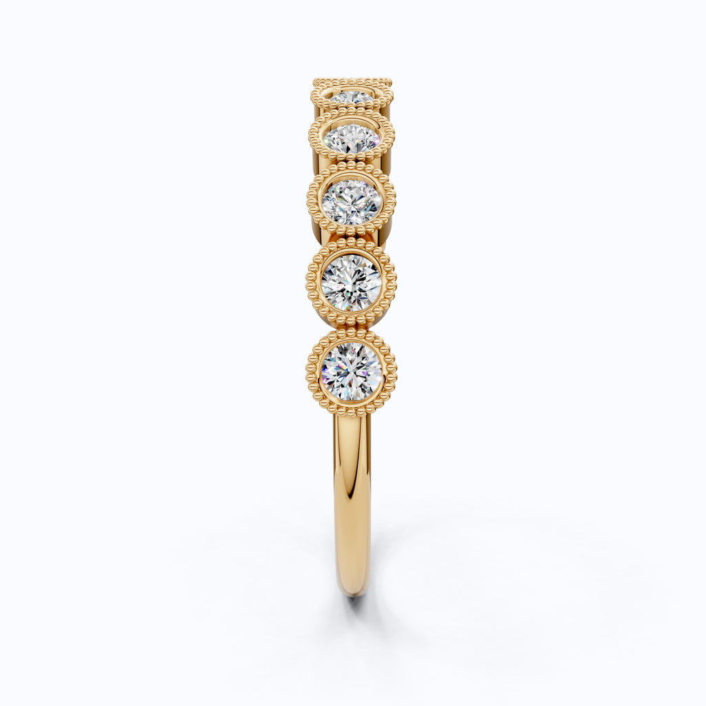Vintage Bezel Set Wedding Eternity Band in Lab Grown Diamond-14k Solid Gold, Milgrain Ring for Her, Promise Ring