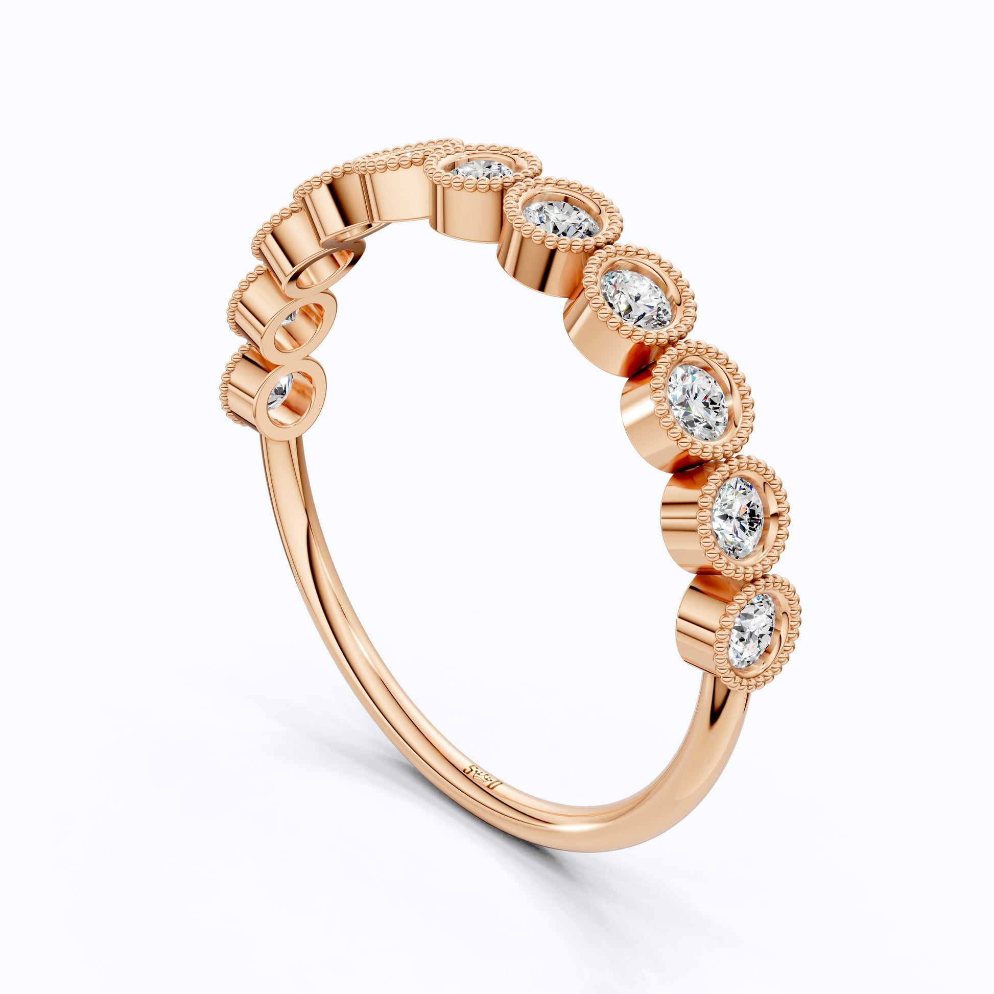 Vintage Bezel Set Wedding Eternity Band in Lab Grown Diamond-14k Solid Gold, Milgrain Ring for Her, Promise Ring