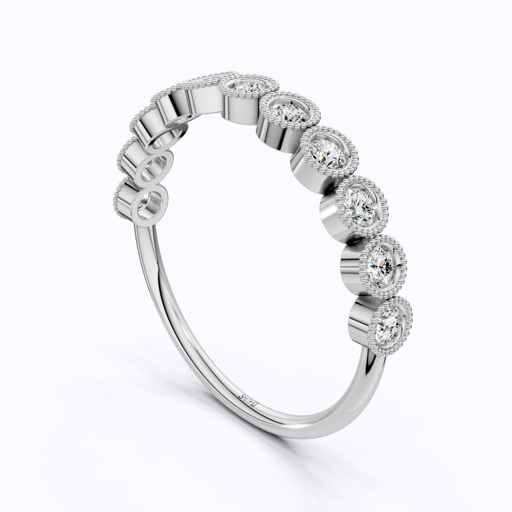 Vintage Bezel Set Wedding Eternity Band in Lab Grown Diamond-14k Solid Gold, Milgrain Ring for Her, Promise Ring