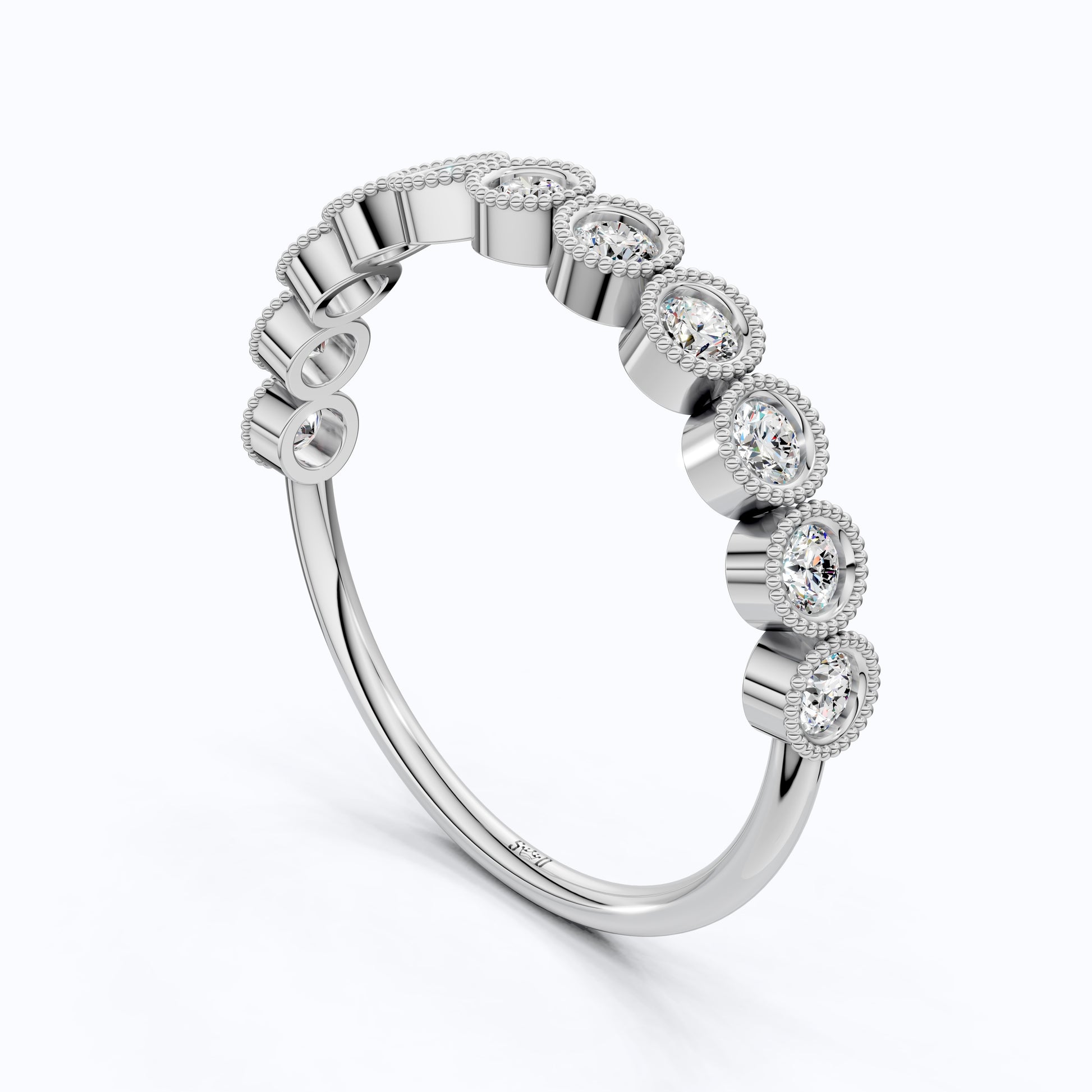 Vintage Bezel Set Wedding Eternity Band in Lab Grown Diamond-14k Solid Gold, Milgrain Ring for Her, Promise Ring