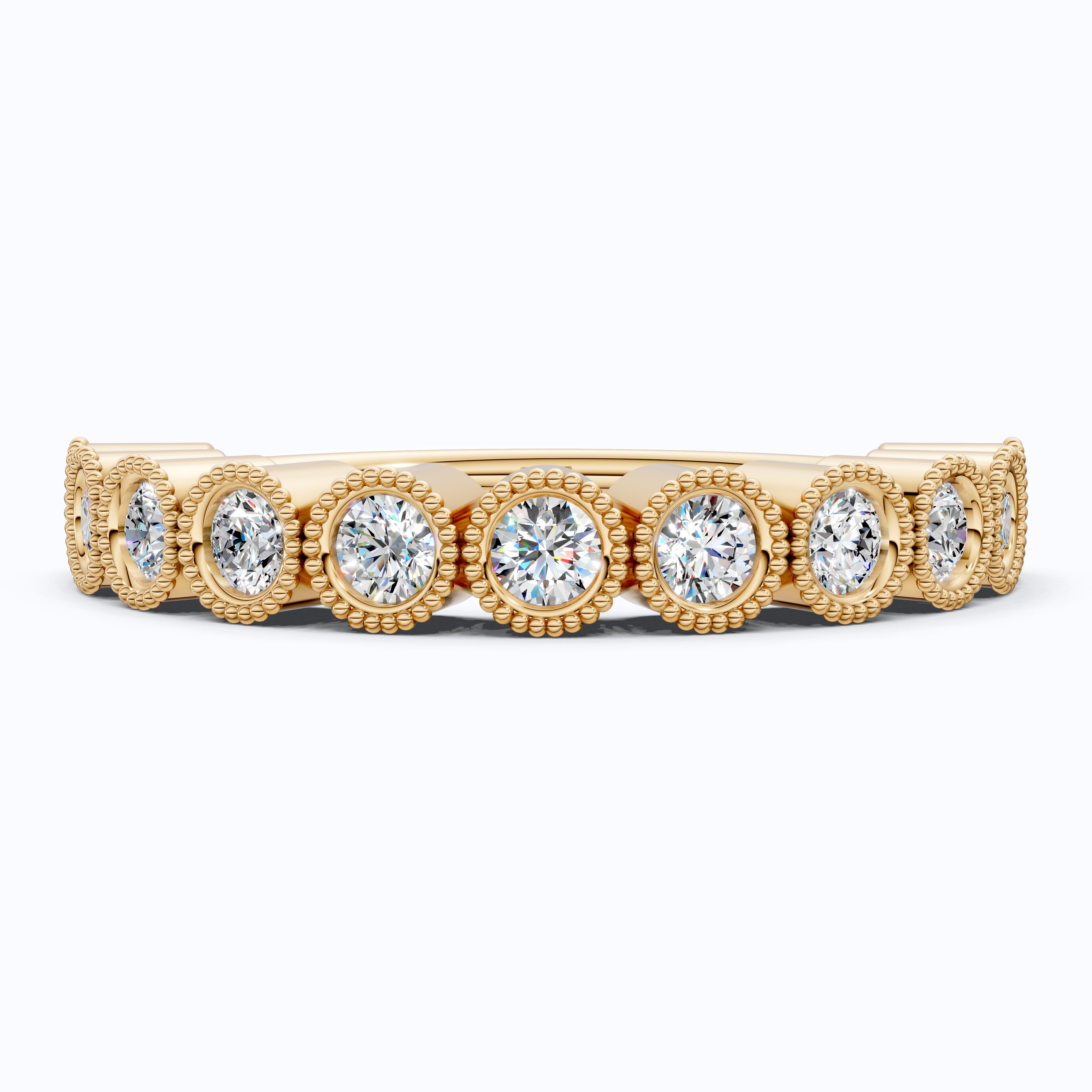 Vintage Bezel Set Wedding Eternity Band in Lab Grown Diamond-14k Solid Gold, Milgrain Ring for Her, Promise Ring