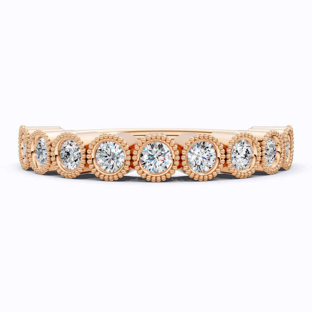 Vintage Bezel Set Wedding Eternity Band in Lab Grown Diamond-14k Solid Gold, Milgrain Ring for Her, Promise Ring