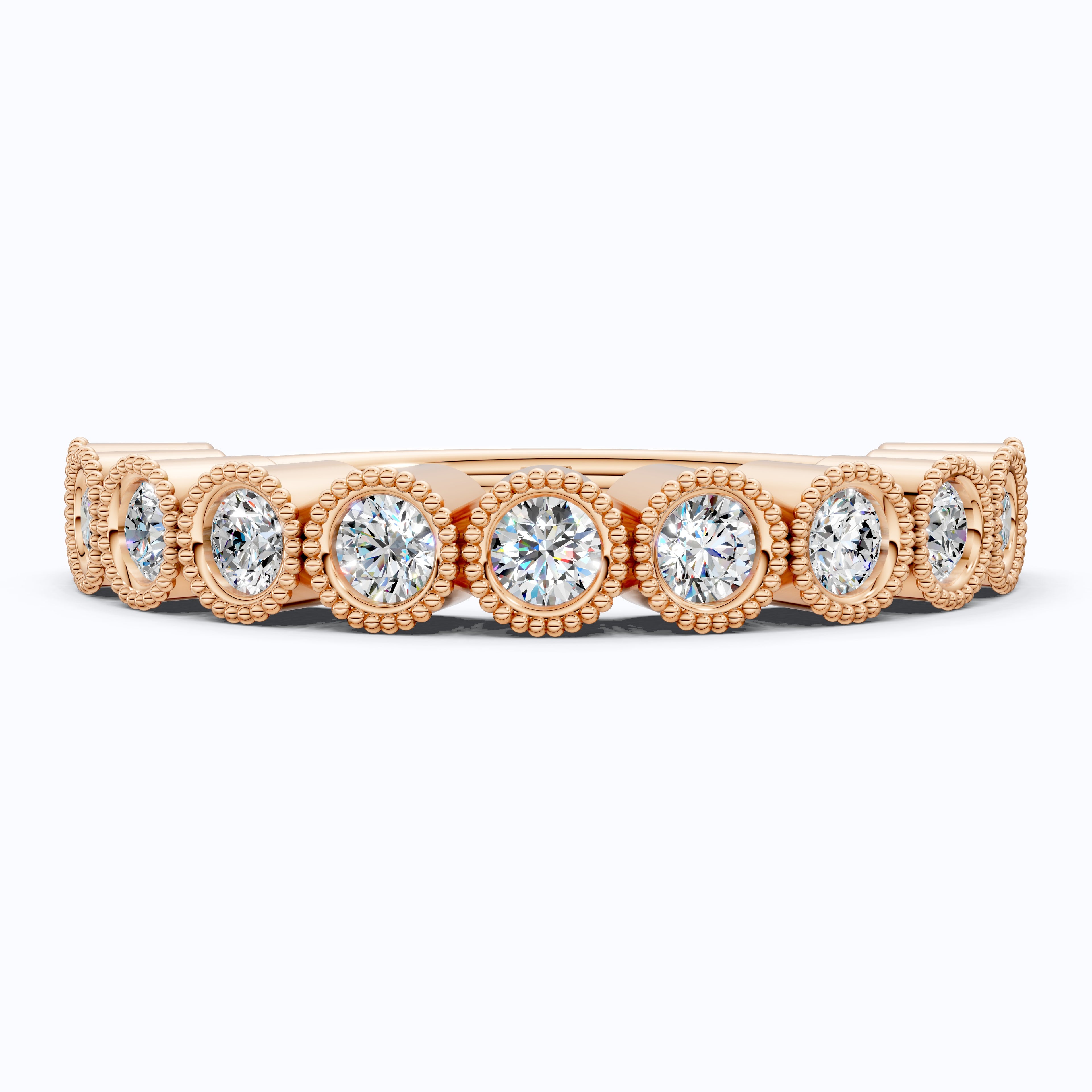 Vintage Bezel Set Wedding Eternity Band in Lab Grown Diamond-14k Solid Gold, Milgrain Ring for Her, Promise Ring