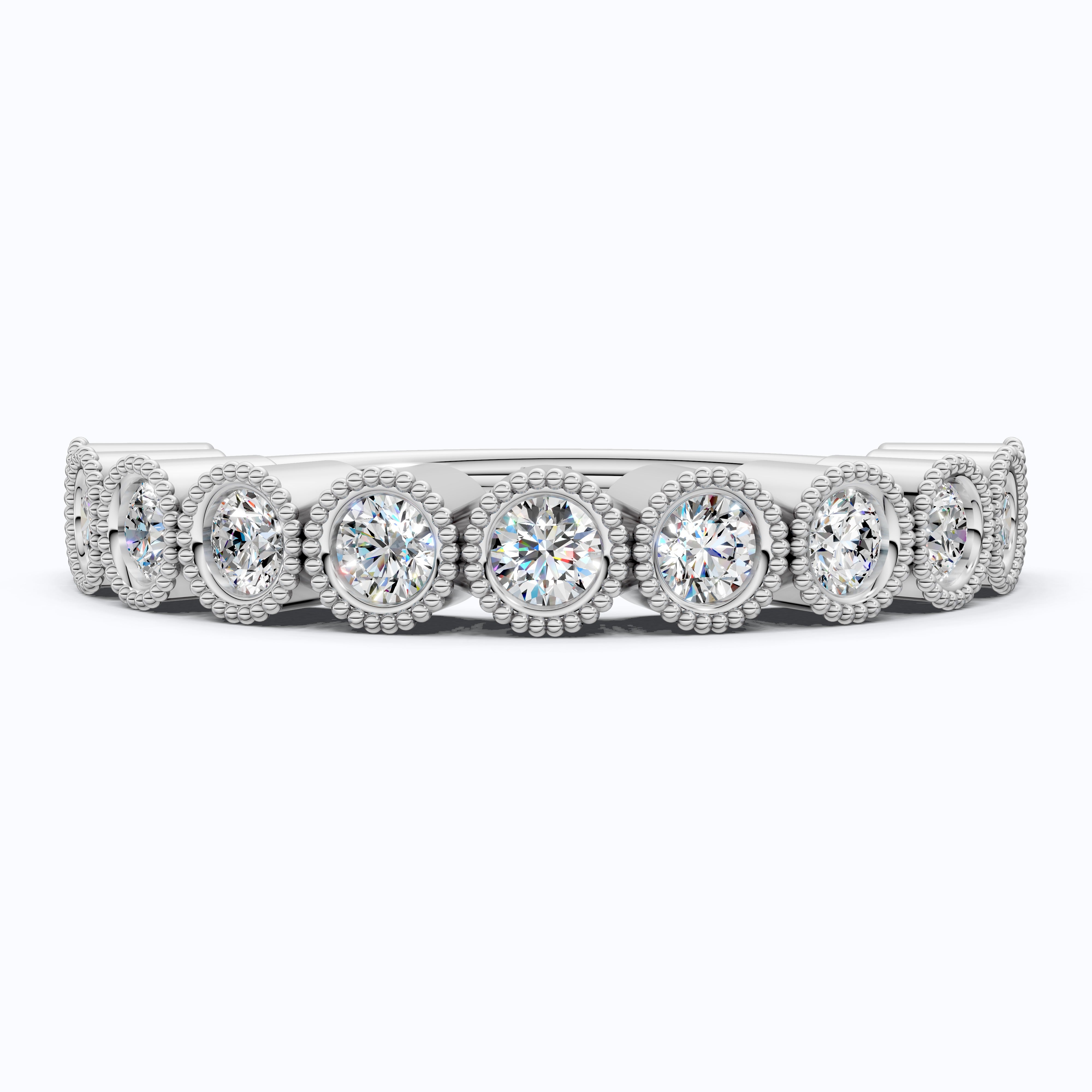Vintage Bezel Set Wedding Eternity Band in Lab Grown Diamond-14k Solid Gold, Milgrain Ring for Her, Promise Ring