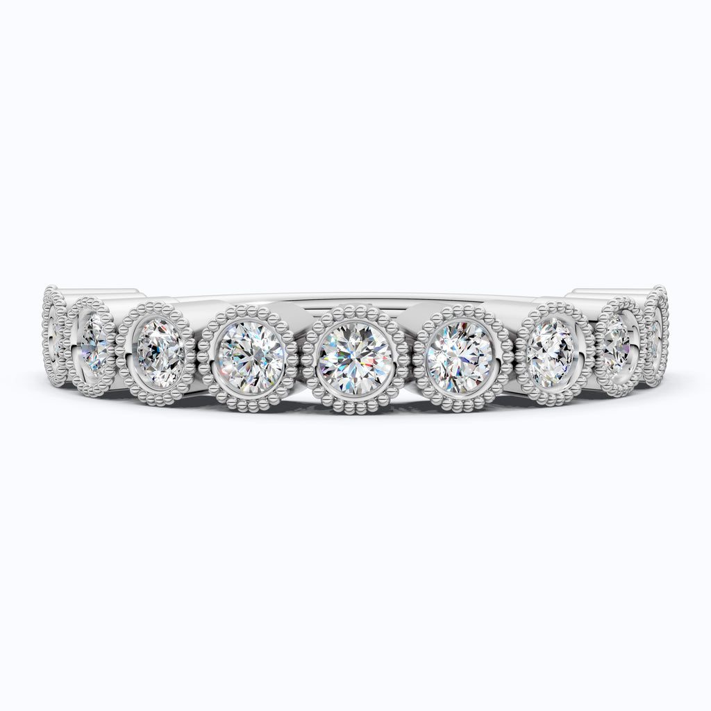 Vintage Bezel Set Wedding Eternity Band in Lab Grown Diamond-14k Solid Gold, Milgrain Ring for Her, Promise Ring