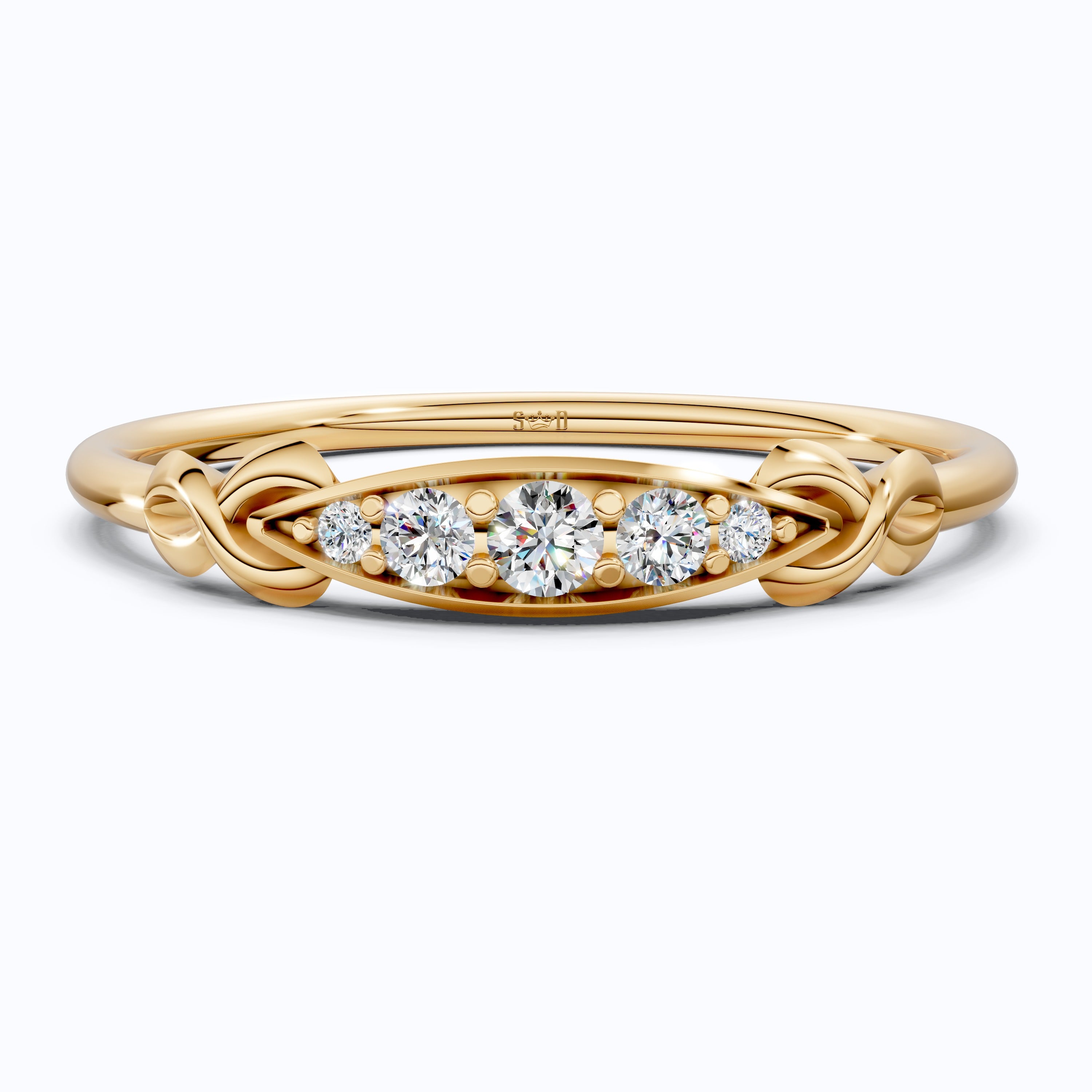 Modern Five-Stone Twisted Stacker Wedding Band in 14K Solid Gold, 0.09 TCW Round Cut Lab Grown Diamonds, Promise Ring, Stackable Jewelry, Birthday Gift for Her