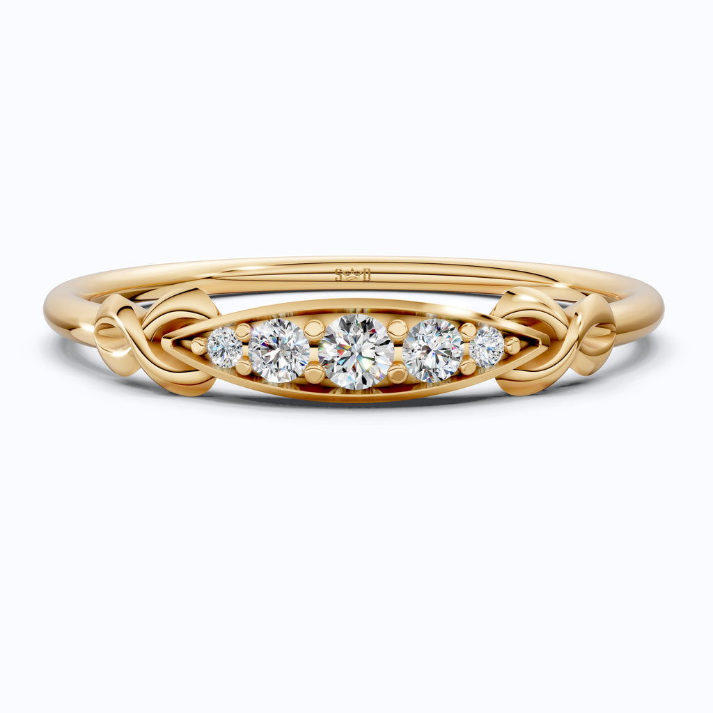 Modern Five-Stone Twisted Stacker Wedding Band in 14K Solid Gold, 0.09 TCW Round Cut Lab Grown Diamonds, Promise Ring, Stackable Jewelry, Birthday Gift for Her