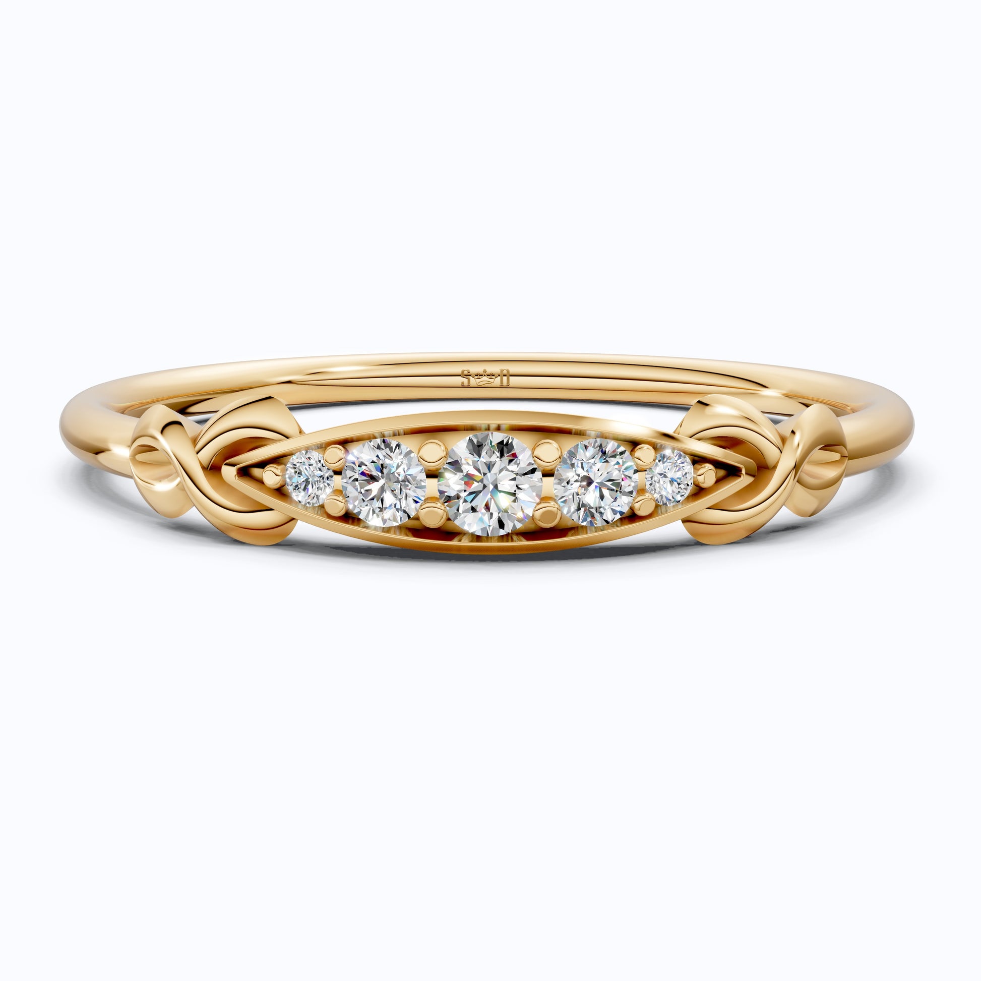 Modern Five-Stone Twisted Stacker Wedding Band in 14K Solid Gold, 0.09 TCW Round Cut Lab Grown Diamonds, Promise Ring, Stackable Jewelry, Birthday Gift for Her