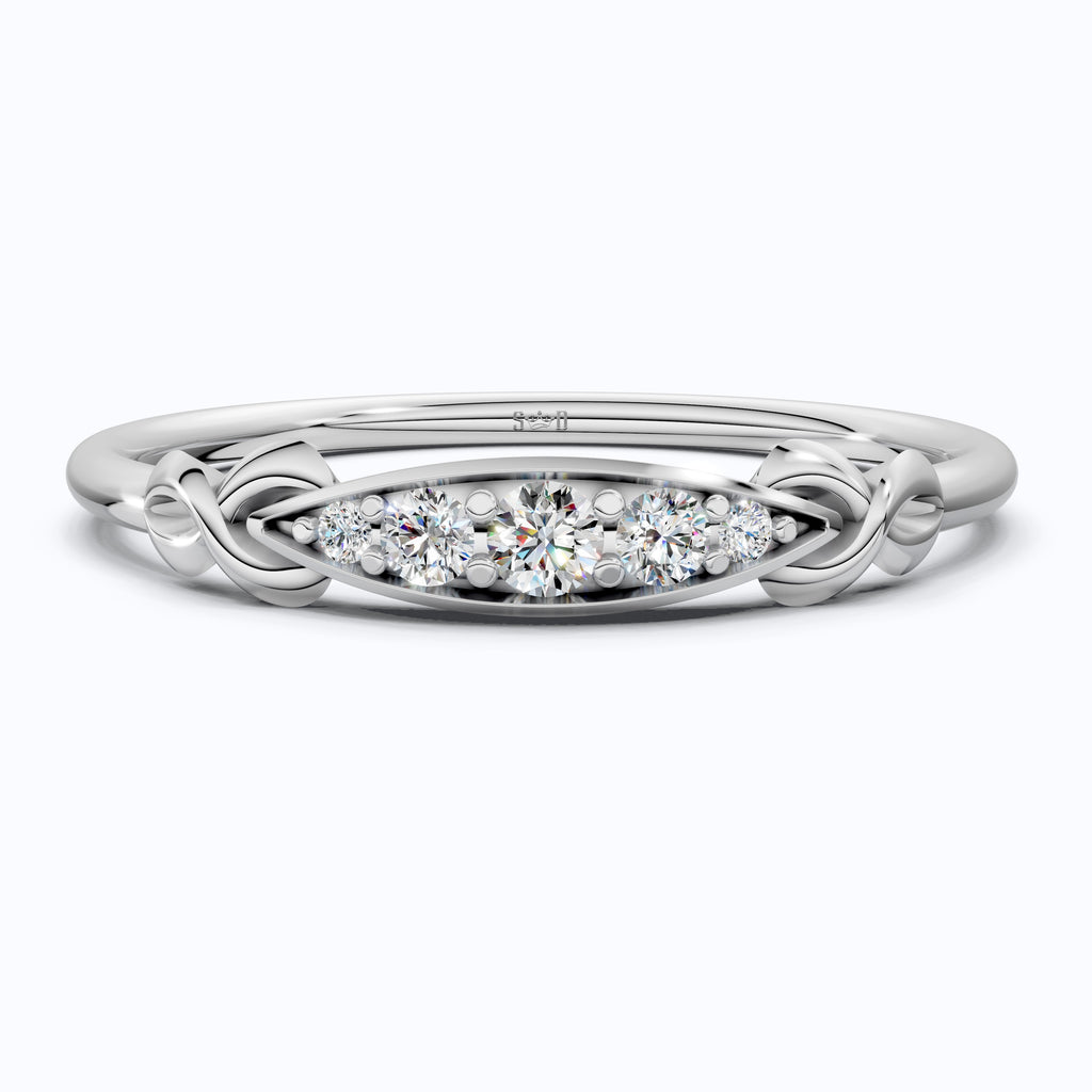 Modern Five-Stone Twisted Stacker Wedding Band in 14K Solid Gold, 0.09 TCW Round Cut Lab Grown Diamonds, Promise Ring, Stackable Jewelry, Birthday Gift for Her