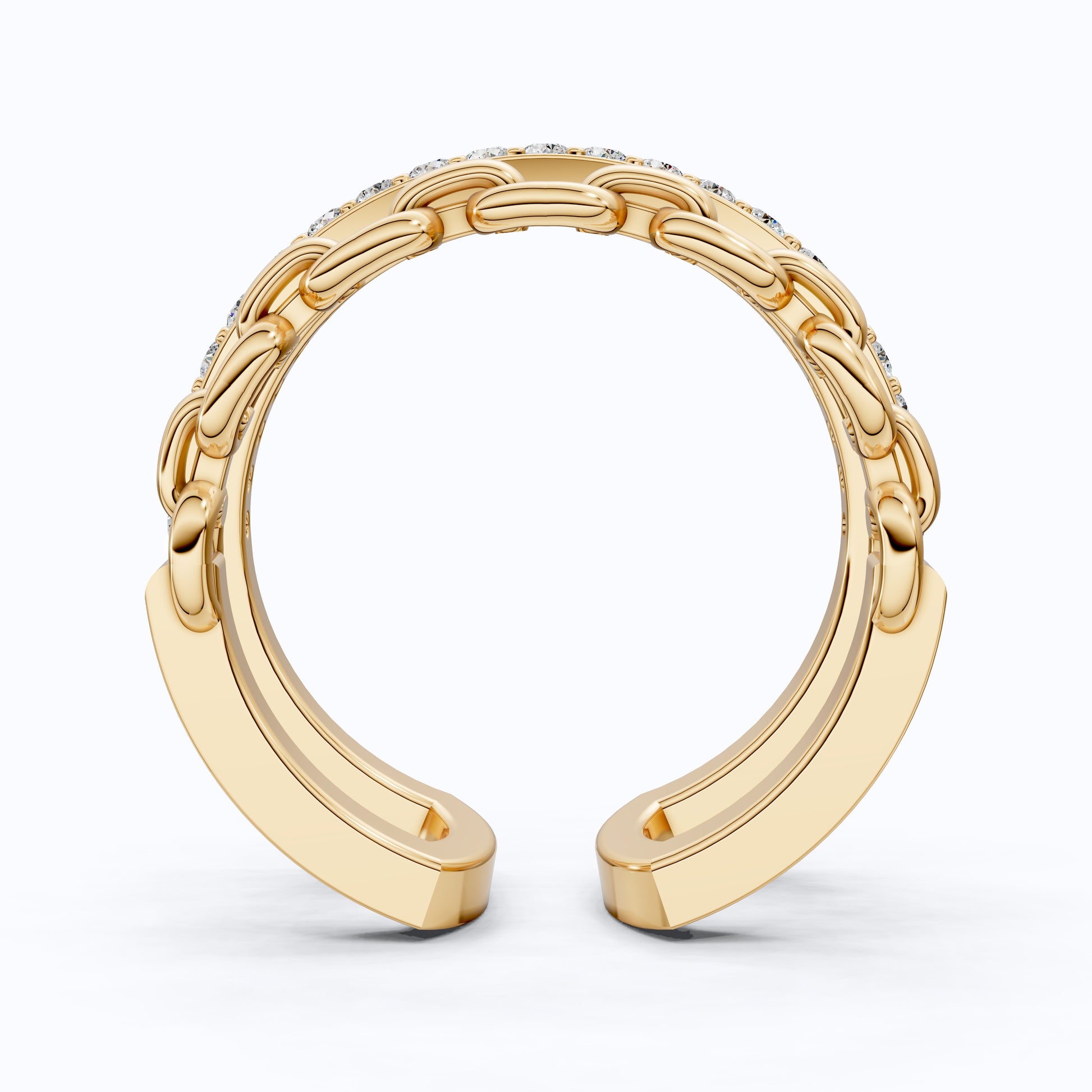 Unique Contemporary Chain Link Pavé Wedding Band in Lab Diamond-14k Solid Gold, Anniversary Gift For Women, Everyday Gift