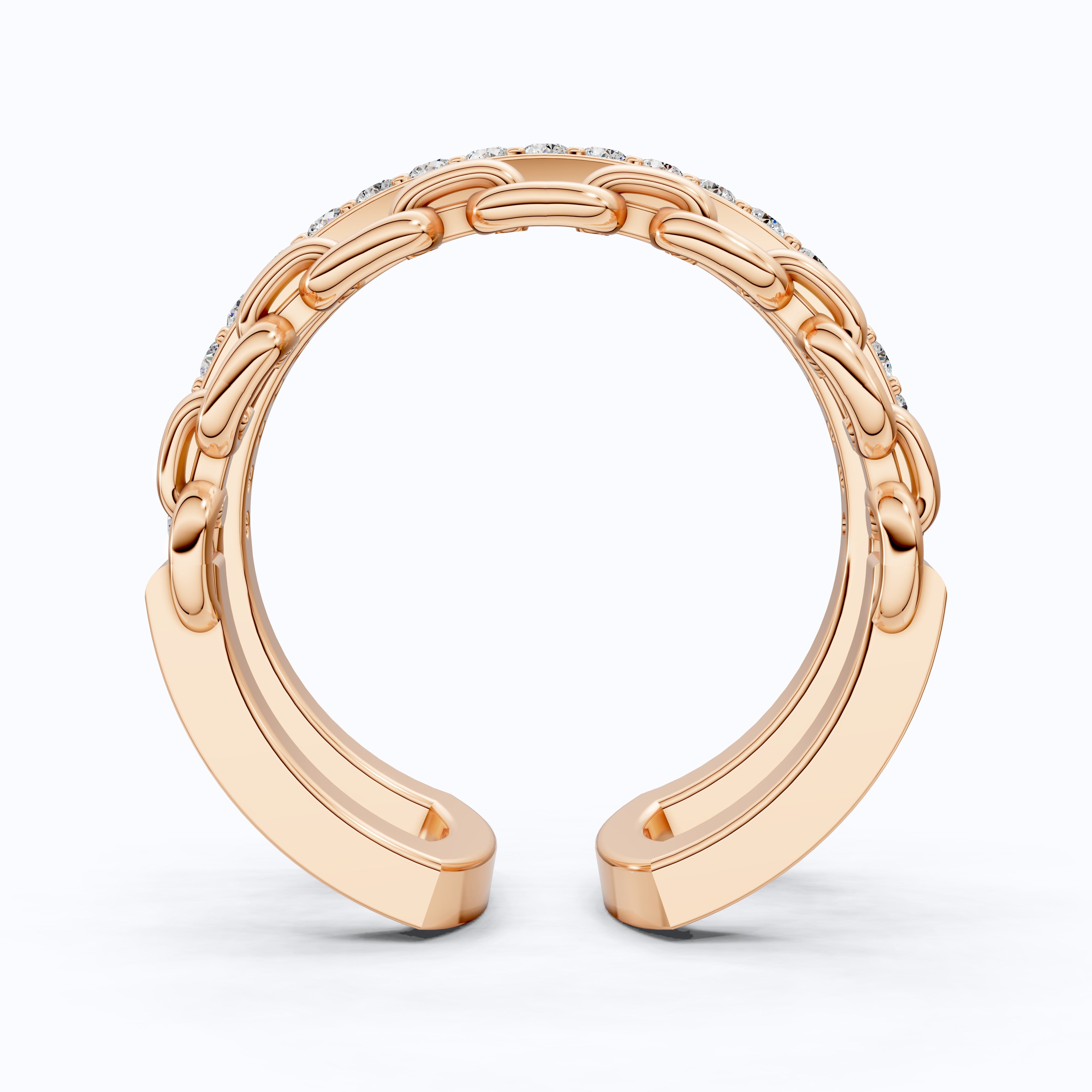 Unique Contemporary Chain Link Pavé Wedding Band in Lab Diamond-14k Solid Gold, Anniversary Gift For Women, Everyday Gift