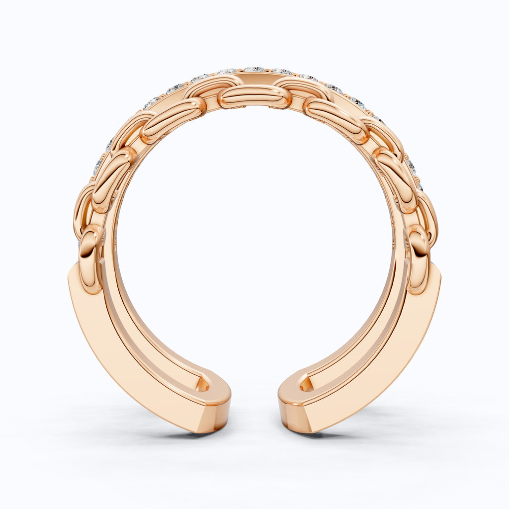 Unique Contemporary Chain Link Pavé Wedding Band in Lab Diamond-14k Solid Gold, Anniversary Gift For Women, Everyday Gift