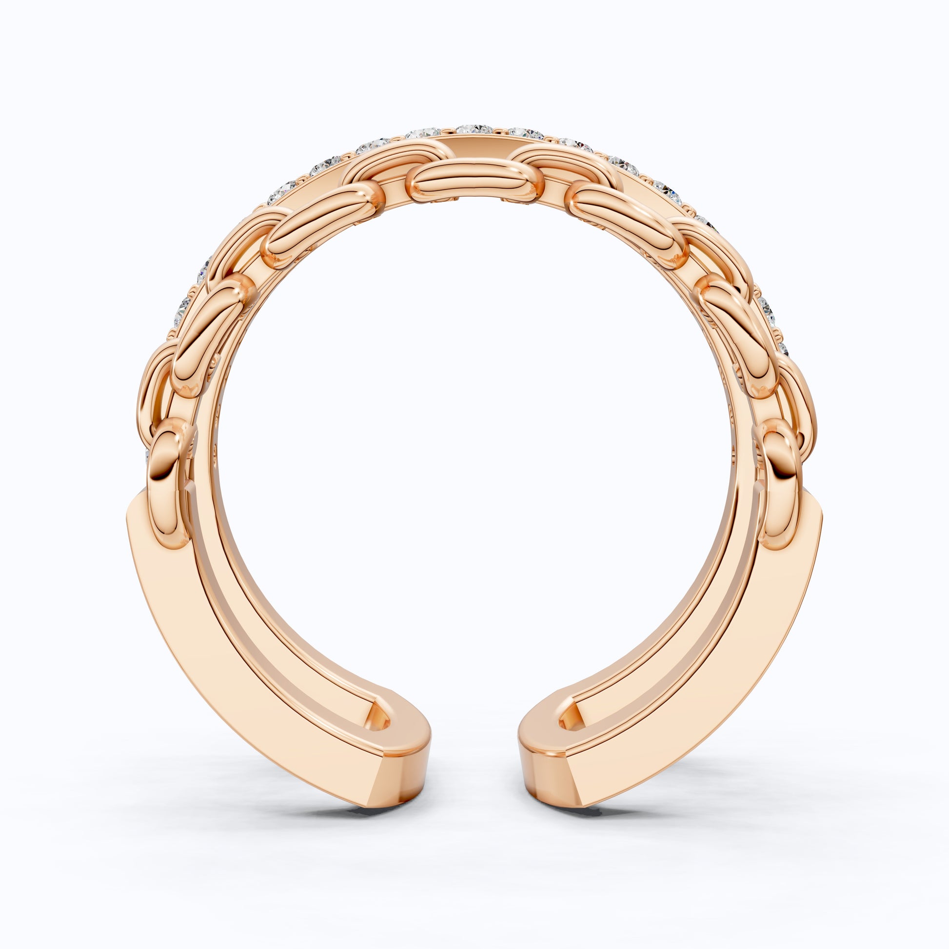Unique Contemporary Chain Link Pavé Wedding Band in Lab Diamond-14k Solid Gold, Anniversary Gift For Women, Everyday Gift