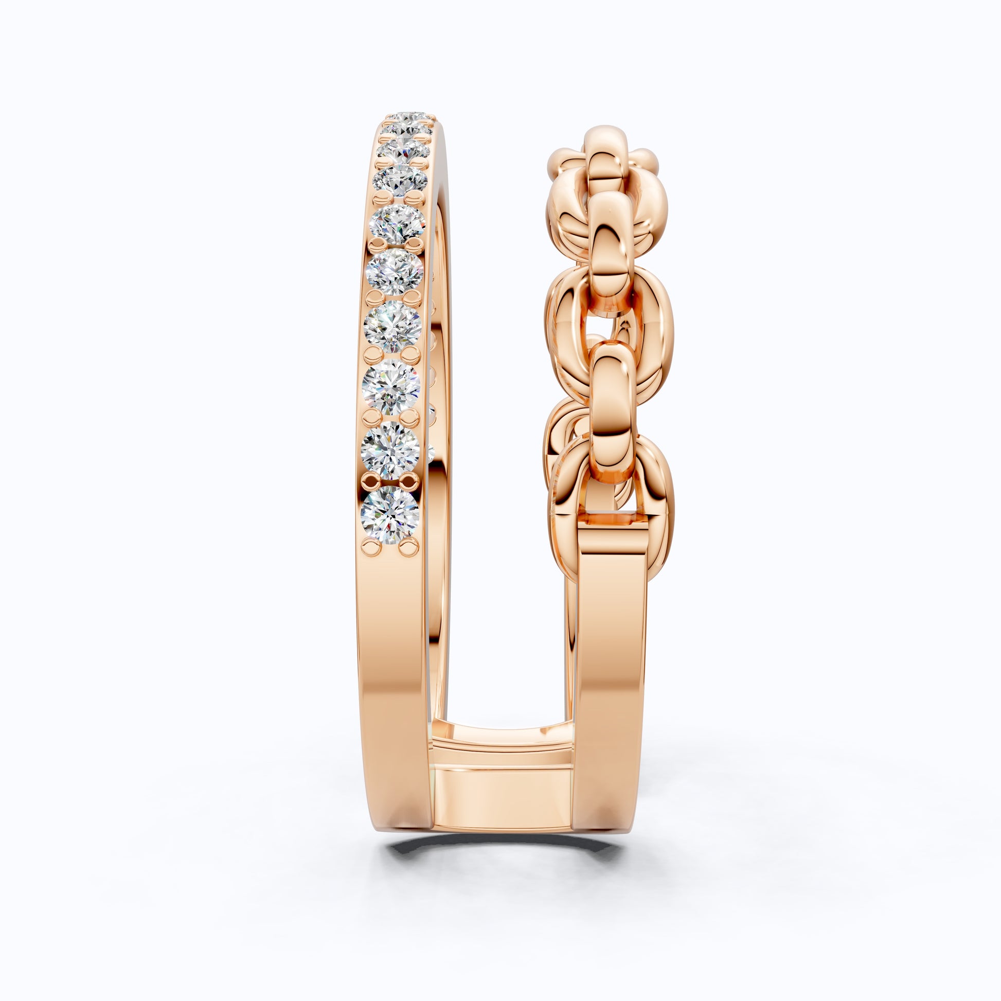 Unique Contemporary Chain Link Pavé Wedding Band in Lab Diamond-14k Solid Gold, Anniversary Gift For Women, Everyday Gift