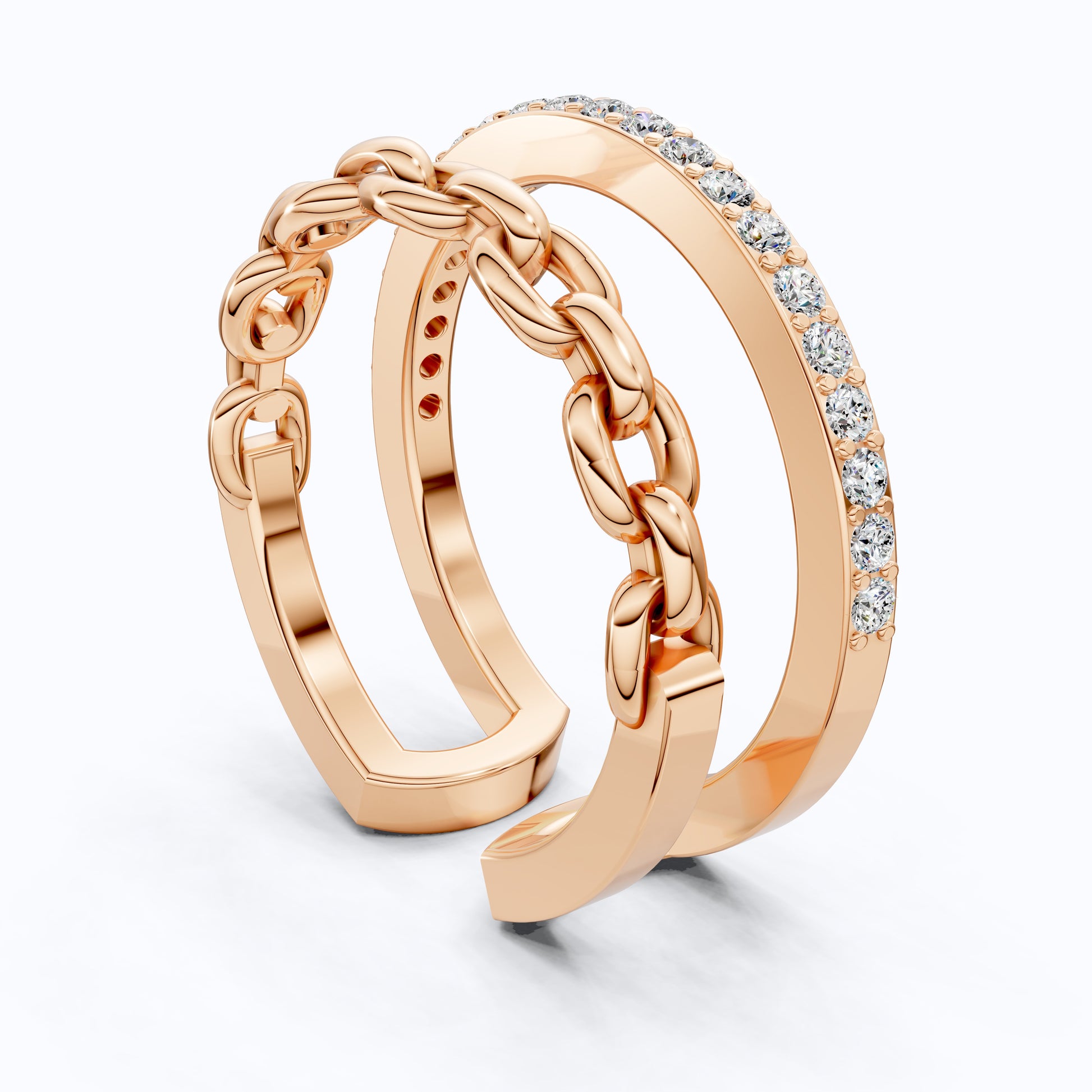 Unique Contemporary Chain Link Pavé Wedding Band in Lab Diamond-14k Solid Gold, Anniversary Gift For Women, Everyday Gift