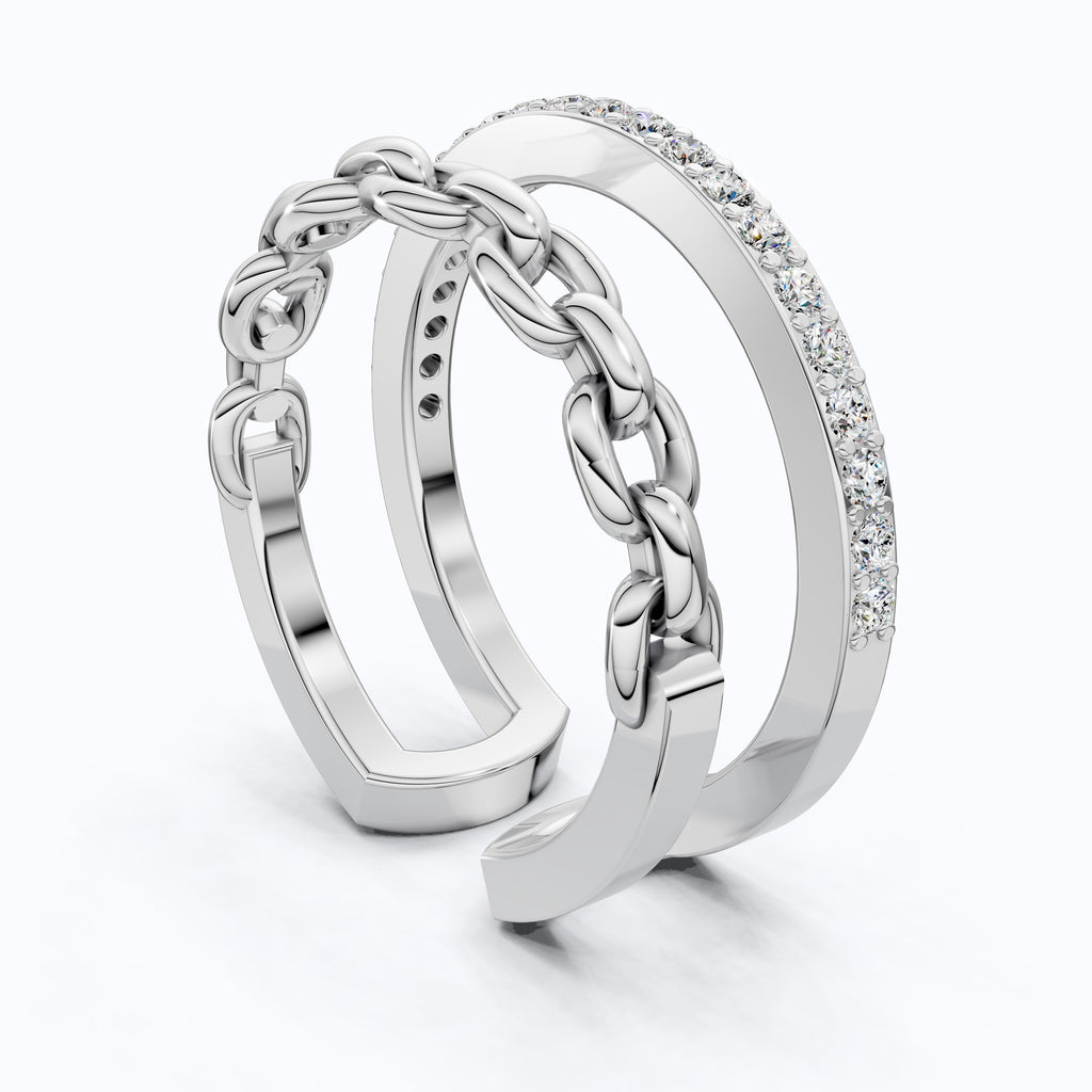 Unique Contemporary Chain Link Pavé Wedding Band in Lab Diamond-14k Solid Gold, Anniversary Gift For Women, Everyday Gift