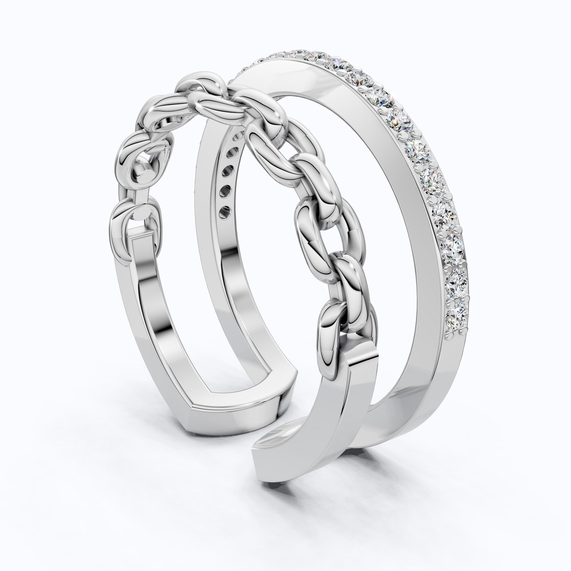 Unique Contemporary Chain Link Pavé Wedding Band in Lab Diamond-14k Solid Gold, Anniversary Gift For Women, Everyday Gift