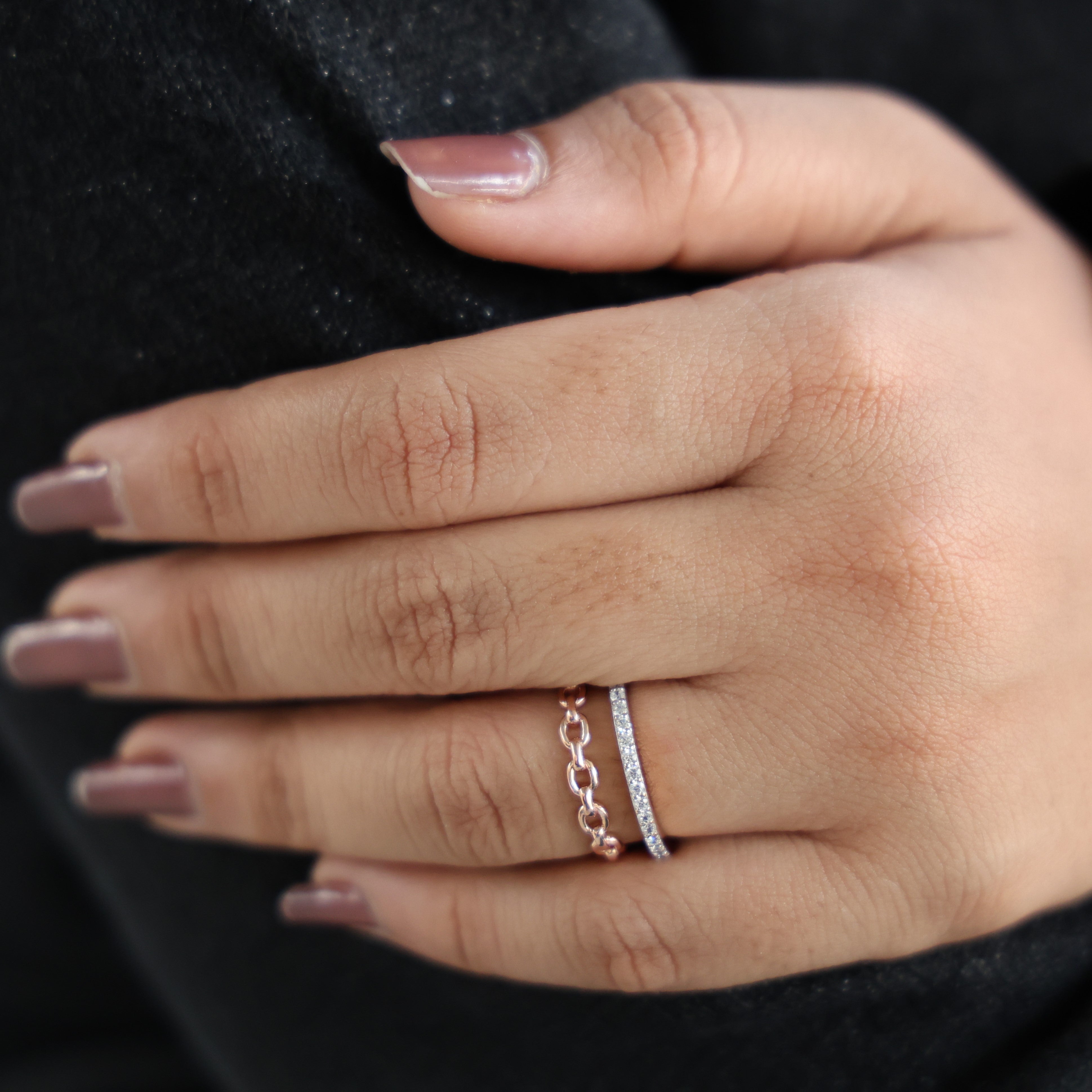 Unique Contemporary Chain Link Pavé Wedding Band in Lab Diamond-14k Solid Gold, Anniversary Gift For Women, Everyday Gift