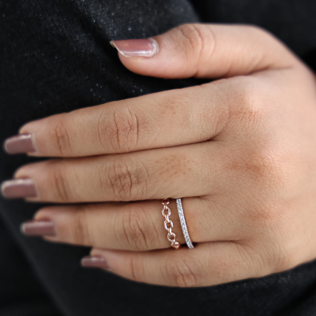 Unique Contemporary Chain Link Pavé Wedding Band in Lab Diamond-14k Solid Gold, Anniversary Gift For Women, Everyday Gift