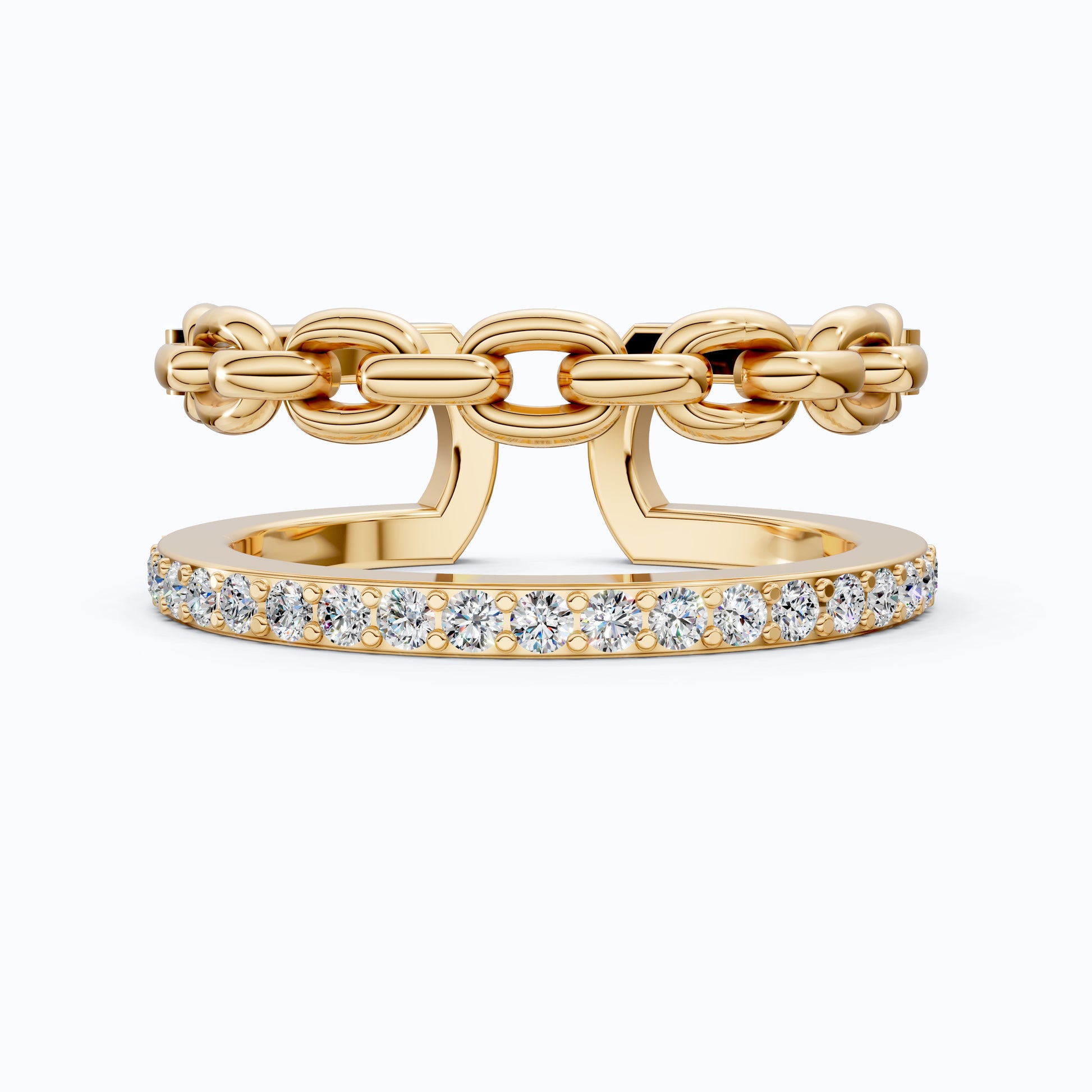 Unique Contemporary Chain Link Pavé Wedding Band in Lab Diamond-14k Solid Gold, Anniversary Gift For Women, Everyday Gift