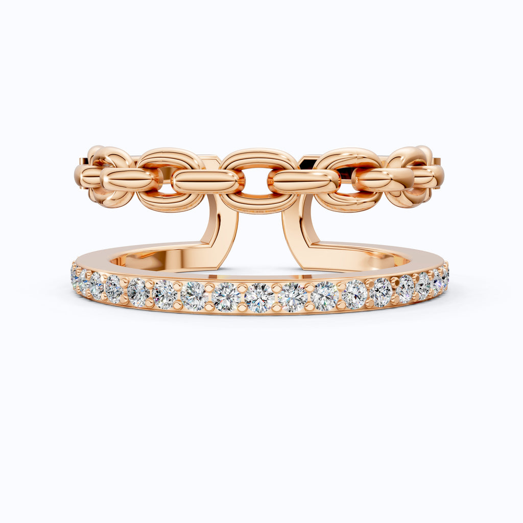 Unique Contemporary Chain Link Pavé Wedding Band in Lab Diamond-14k Solid Gold, Anniversary Gift For Women, Everyday Gift