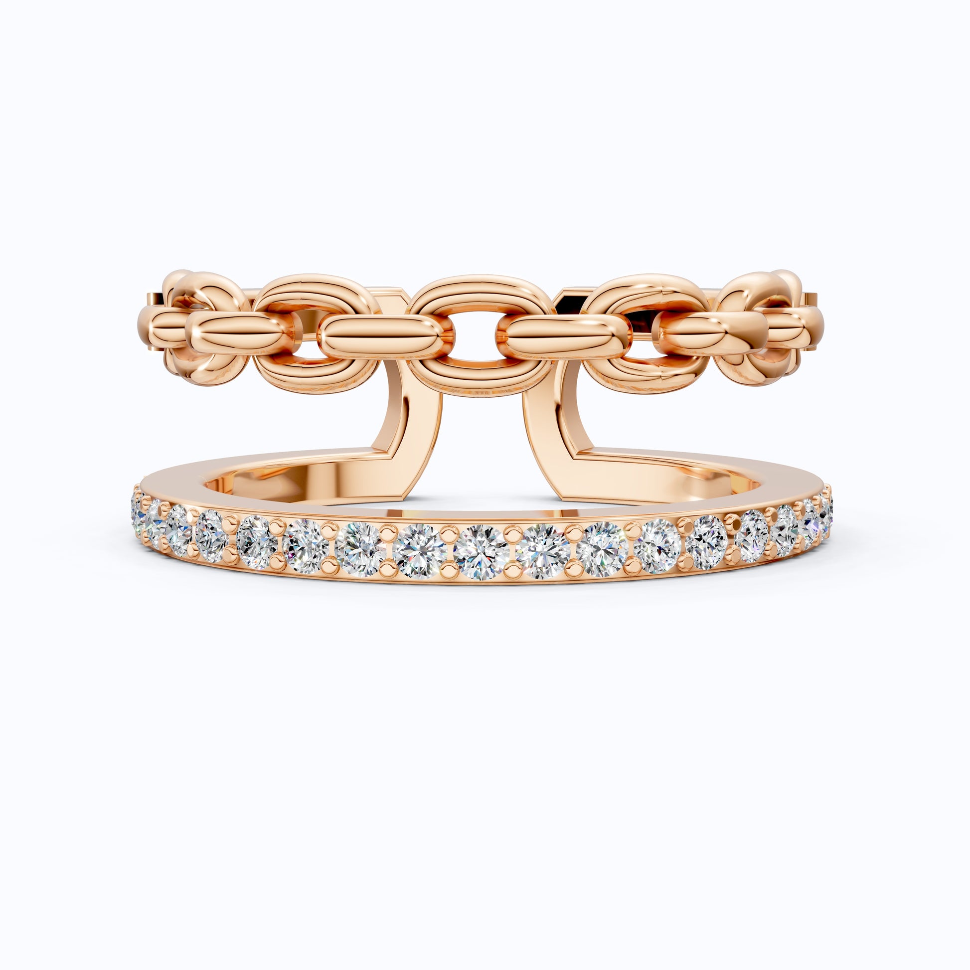 Unique Contemporary Chain Link Pavé Wedding Band in Lab Diamond-14k Solid Gold, Anniversary Gift For Women, Everyday Gift