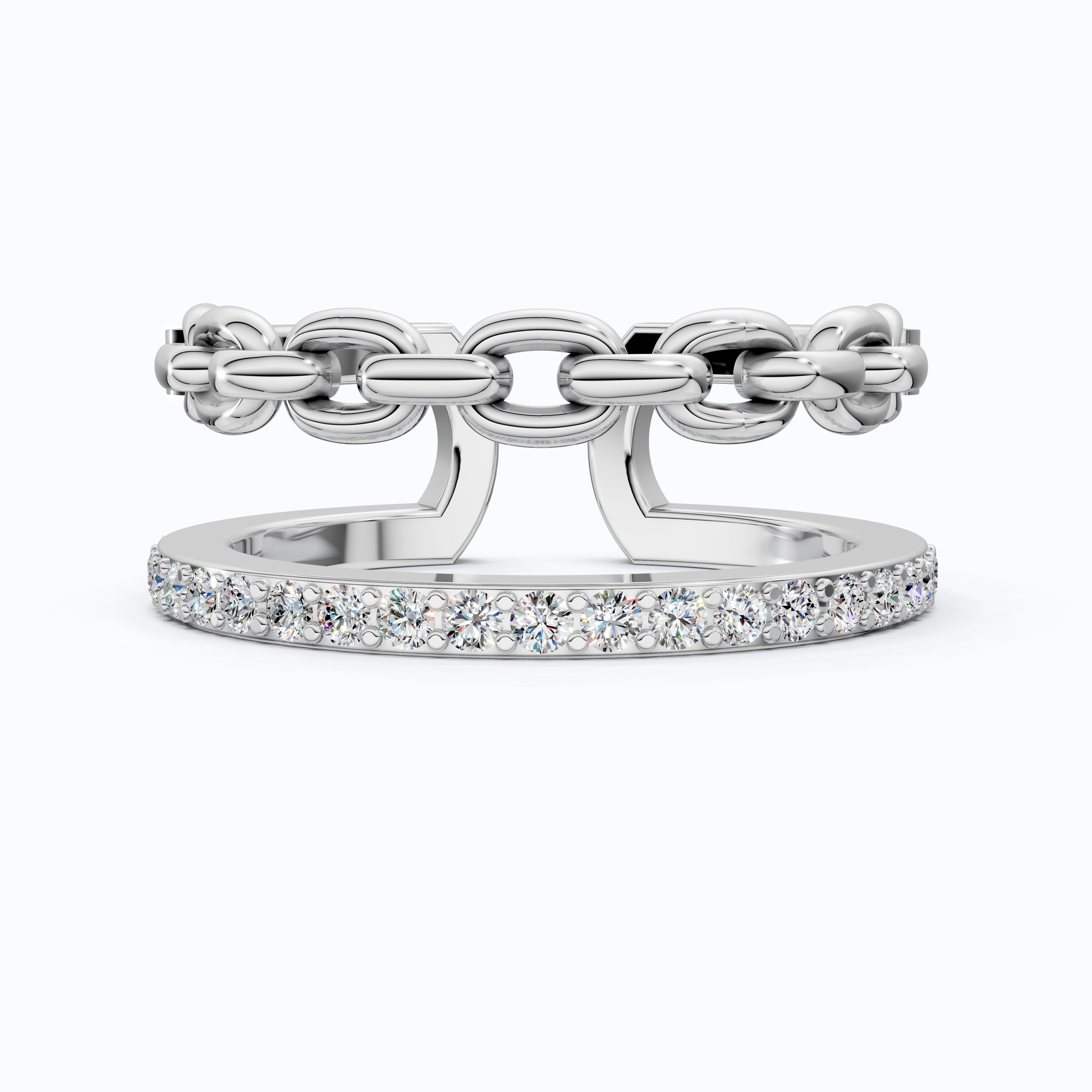Unique Contemporary Chain Link Pavé Wedding Band in Lab Diamond-14k Solid Gold, Anniversary Gift For Women, Everyday Gift