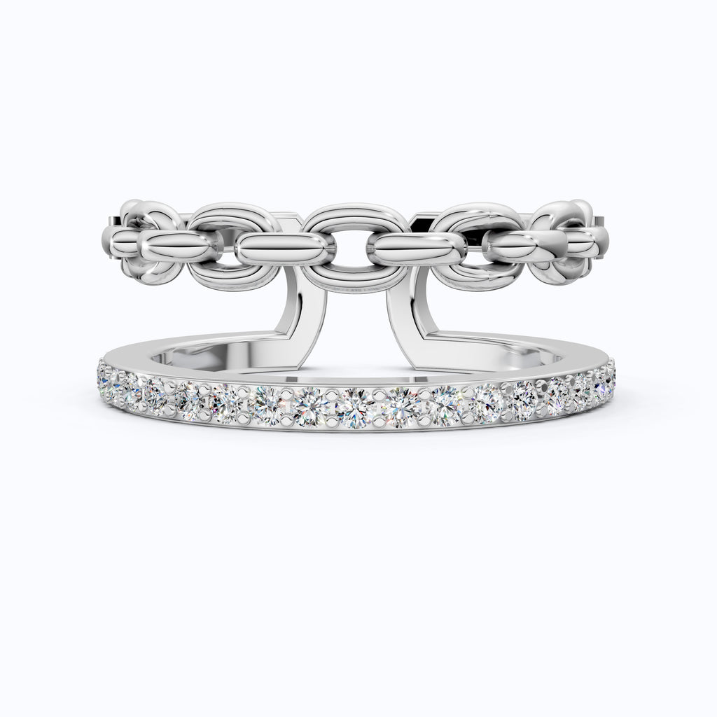 Unique Contemporary Chain Link Pavé Wedding Band in Lab Diamond-14k Solid Gold, Anniversary Gift For Women, Everyday Gift