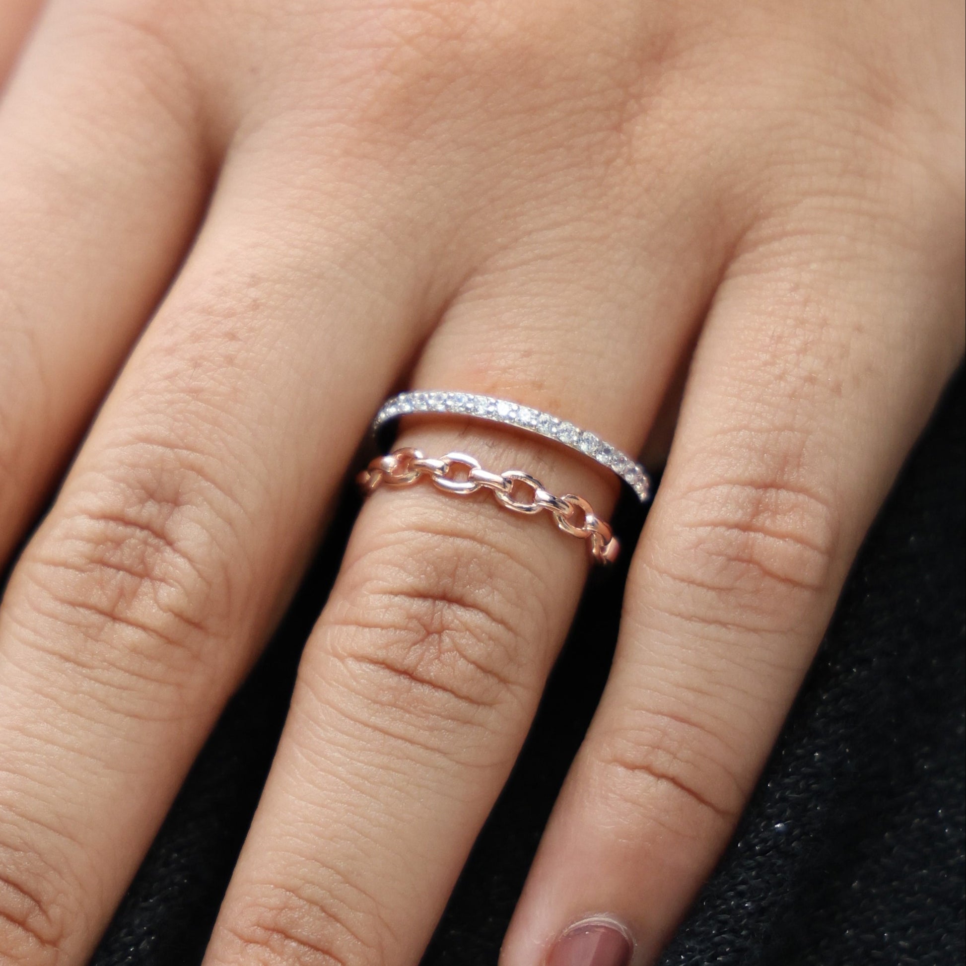 Unique Contemporary Chain Link Pavé Wedding Band in Lab Diamond-14k Solid Gold, Anniversary Gift For Women, Everyday Gift