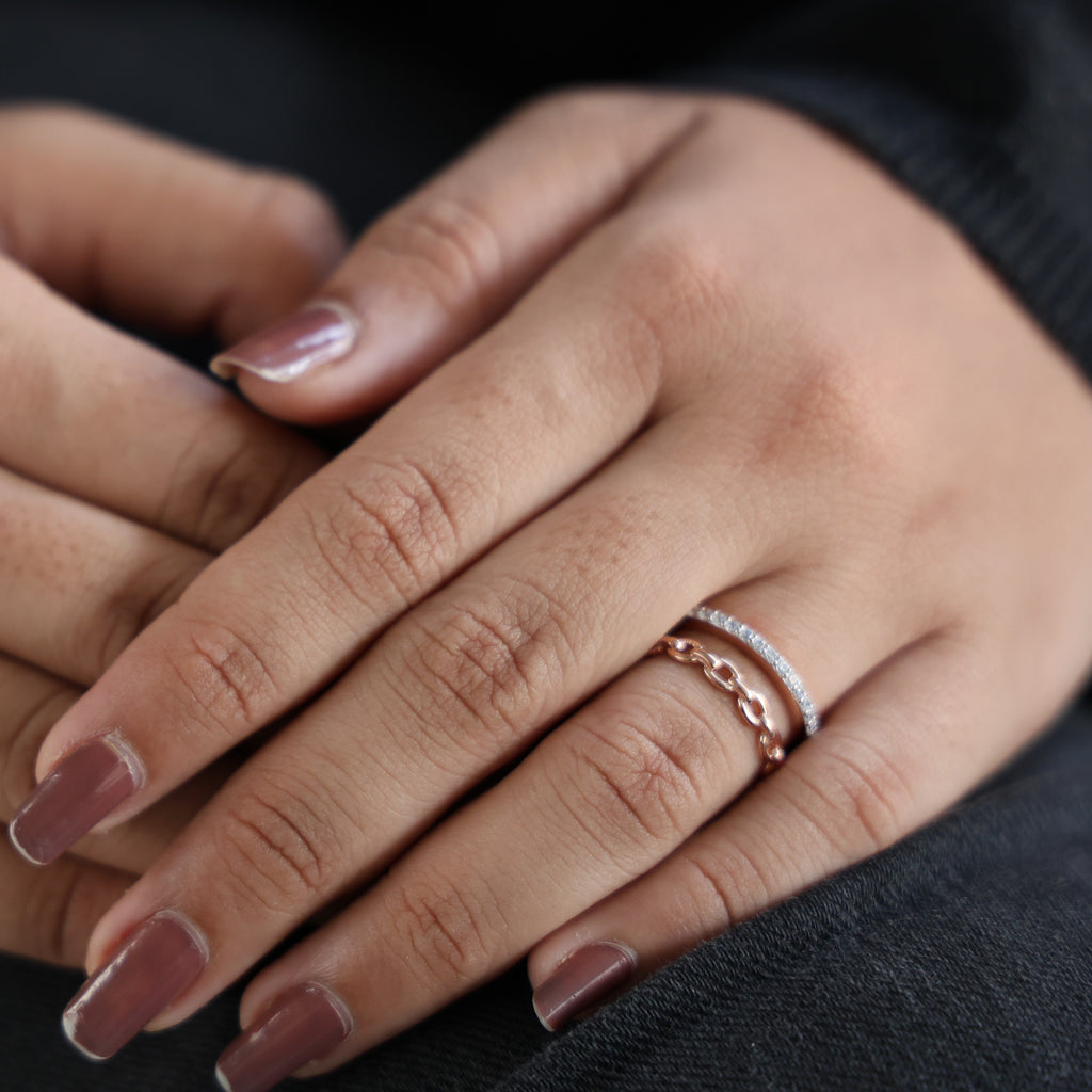 Unique Contemporary Chain Link Pavé Wedding Band in Lab Diamond-14k Solid Gold, Anniversary Gift For Women, Everyday Gift