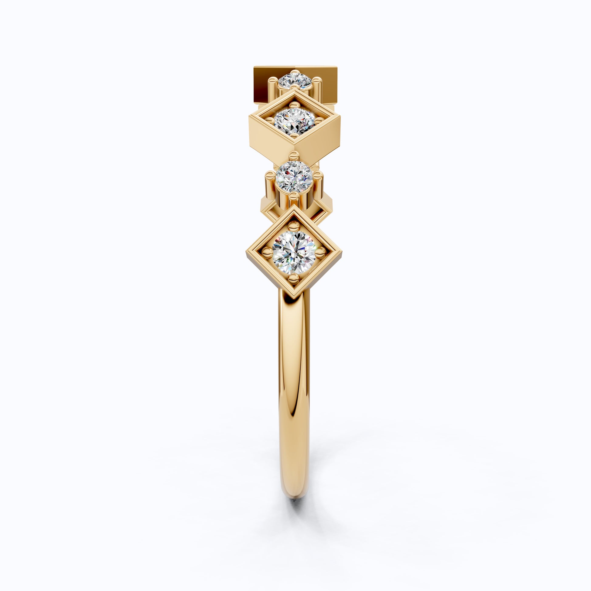 Art Deco Inspired Geometric Diamond Wedding Band in Lab Diamond-14k Solid Gold, Unique Band For Her,