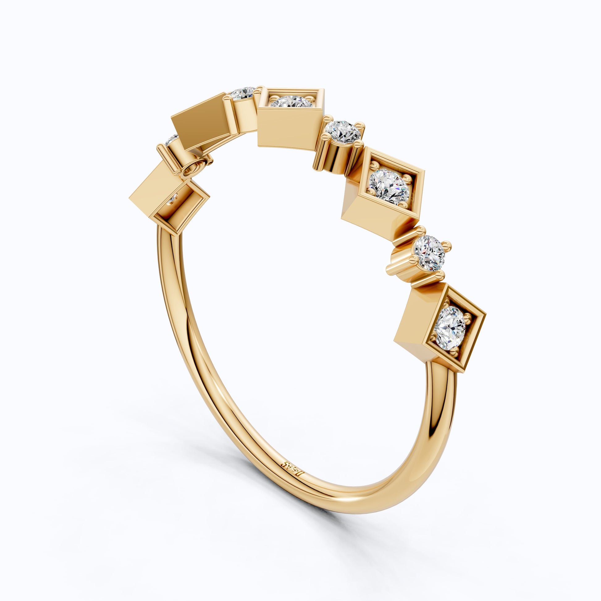 Art Deco Inspired Geometric Diamond Wedding Band in Lab Diamond-14k Solid Gold, Unique Band For Her,