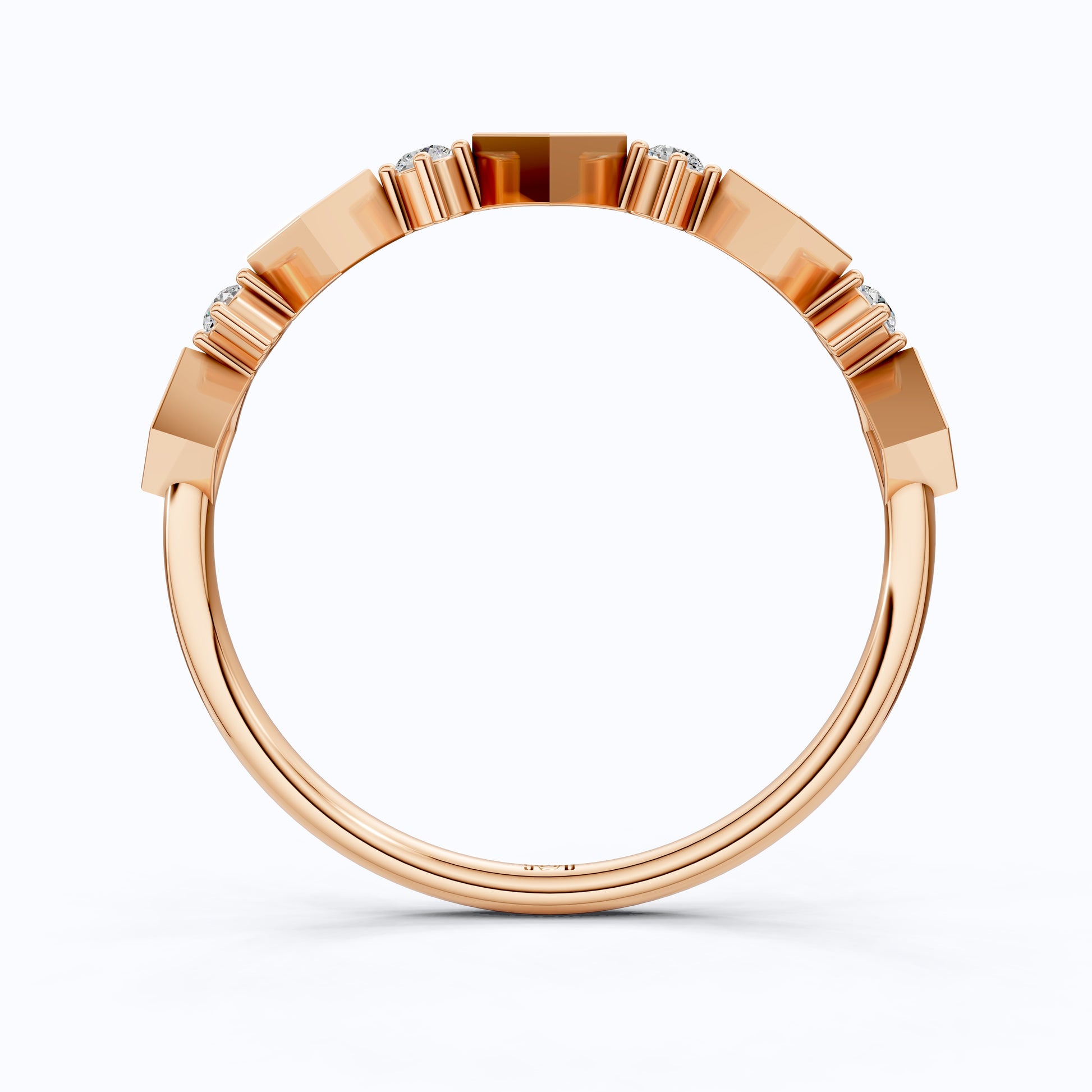 Art Deco Inspired Geometric Diamond Wedding Band in Lab Diamond-14k Solid Gold, Unique Band For Her,