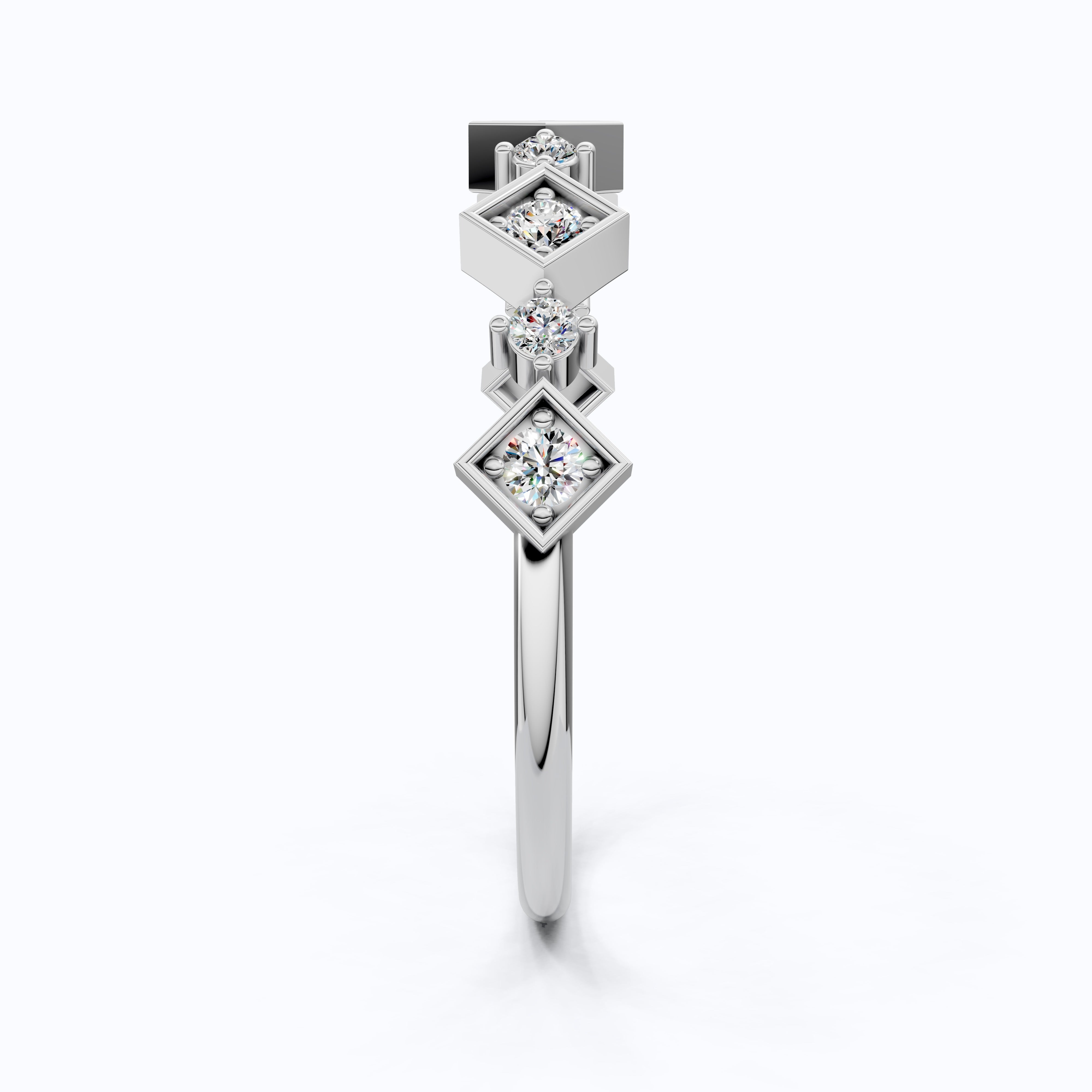 Art Deco Inspired Geometric Diamond Wedding Band in Lab Diamond-14k Solid Gold, Unique Band For Her,