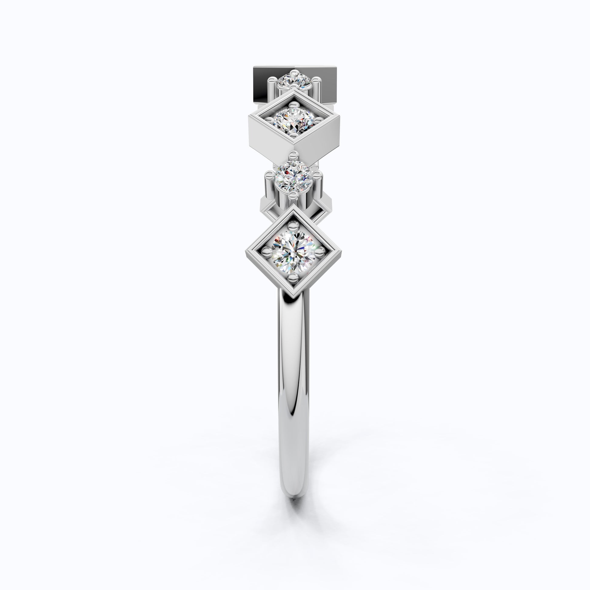 Art Deco Inspired Geometric Diamond Wedding Band in Lab Diamond-14k Solid Gold, Unique Band For Her,