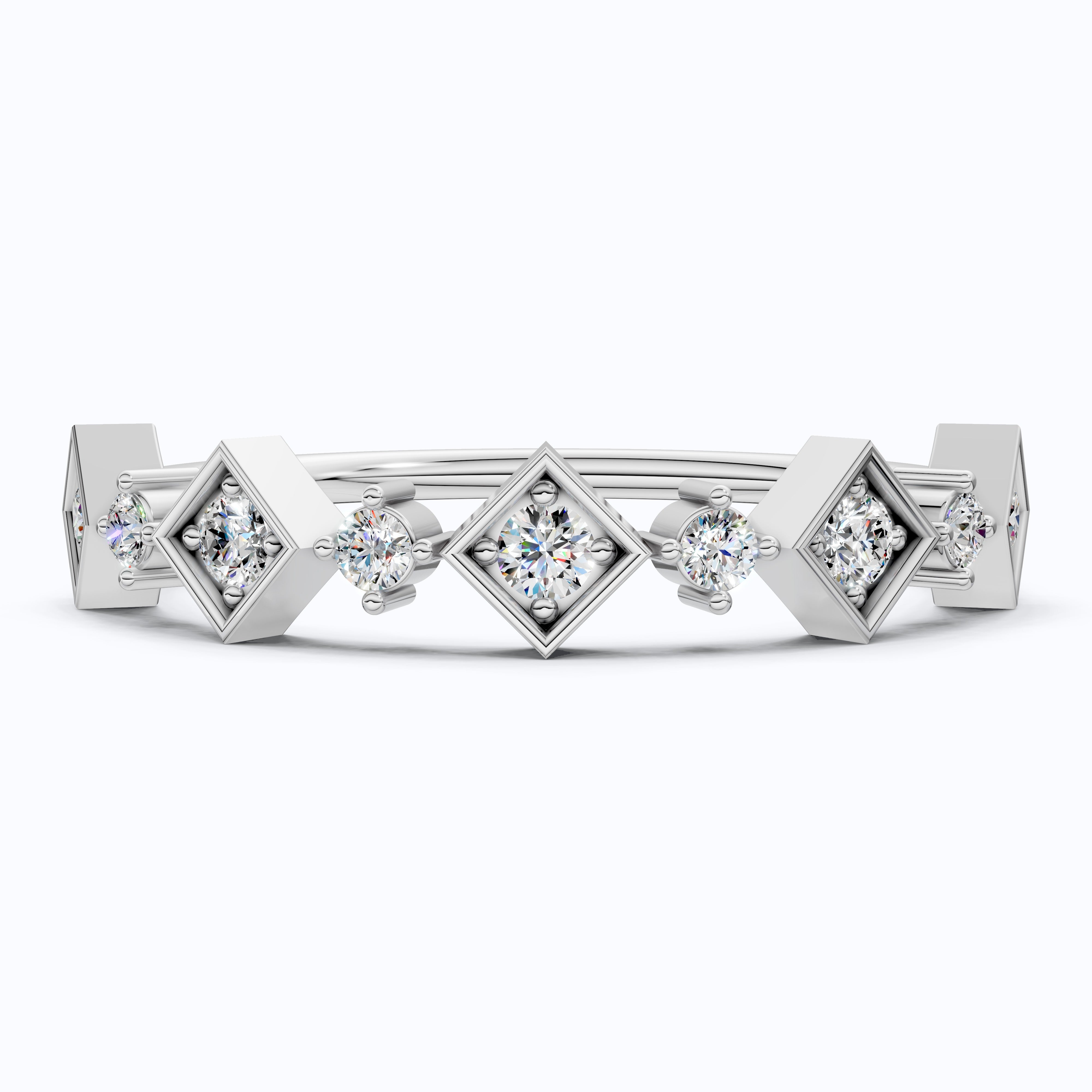 Art Deco Inspired Geometric Diamond Wedding Band in Lab Diamond-14k Solid Gold, Unique Band For Her,