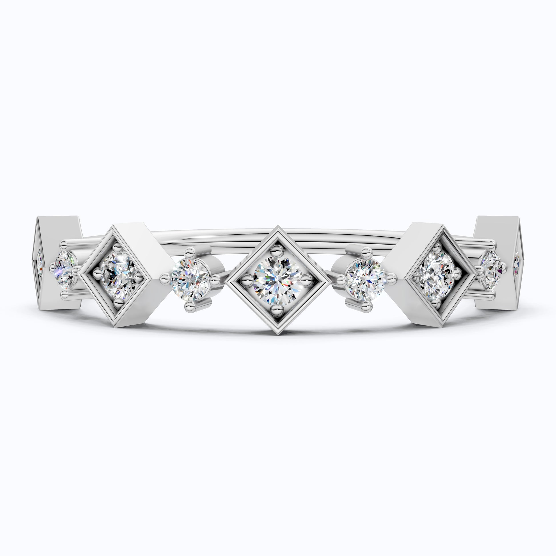 Art Deco Inspired Geometric Diamond Wedding Band in Lab Diamond-14k Solid Gold, Unique Band For Her,