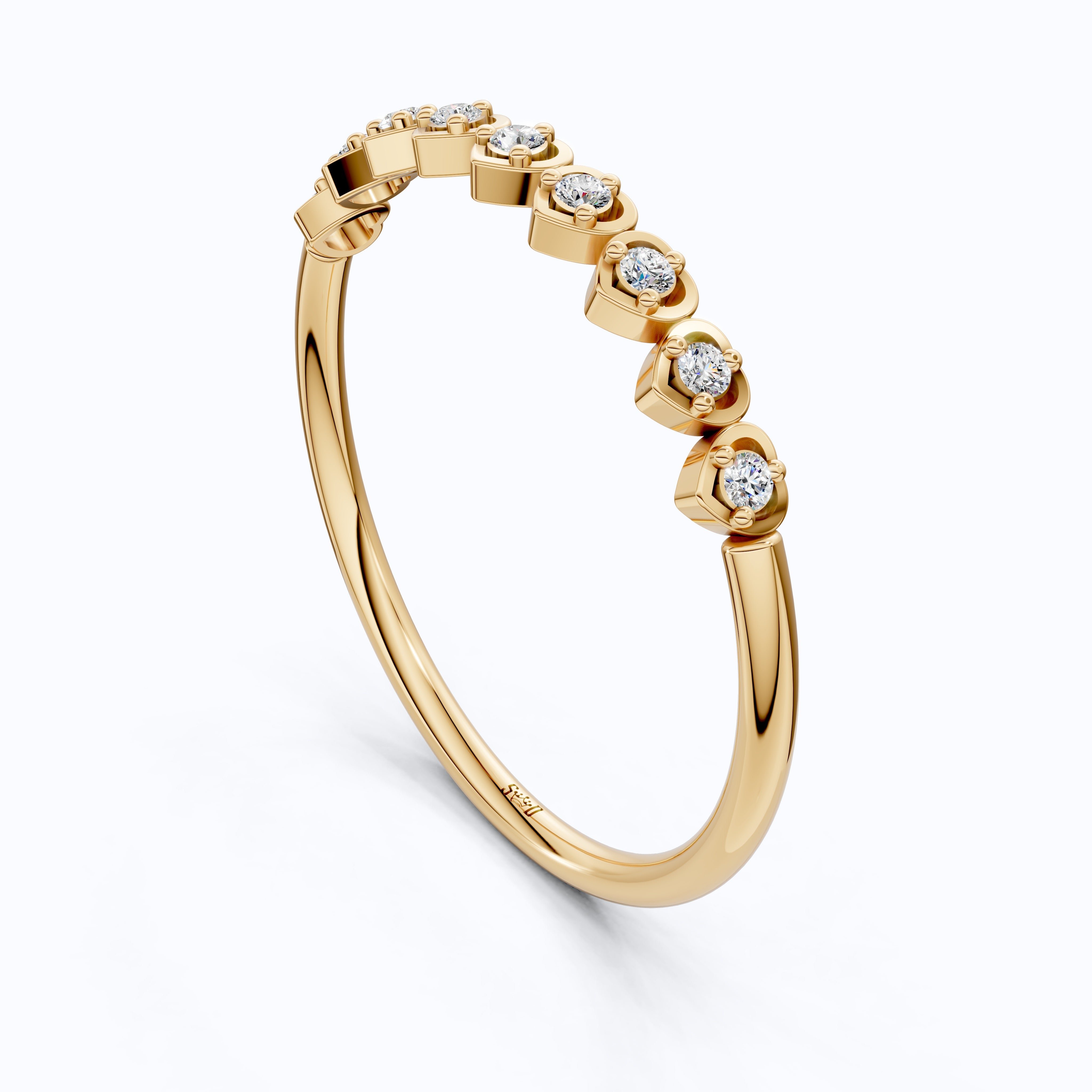 Heart Patterned Slim Stacker Wedding Ring in 14K Solid Gold, 0.07 TCW Round Cut Lab Created Diamonds, Everyday Ring, Birthday Gift For Her